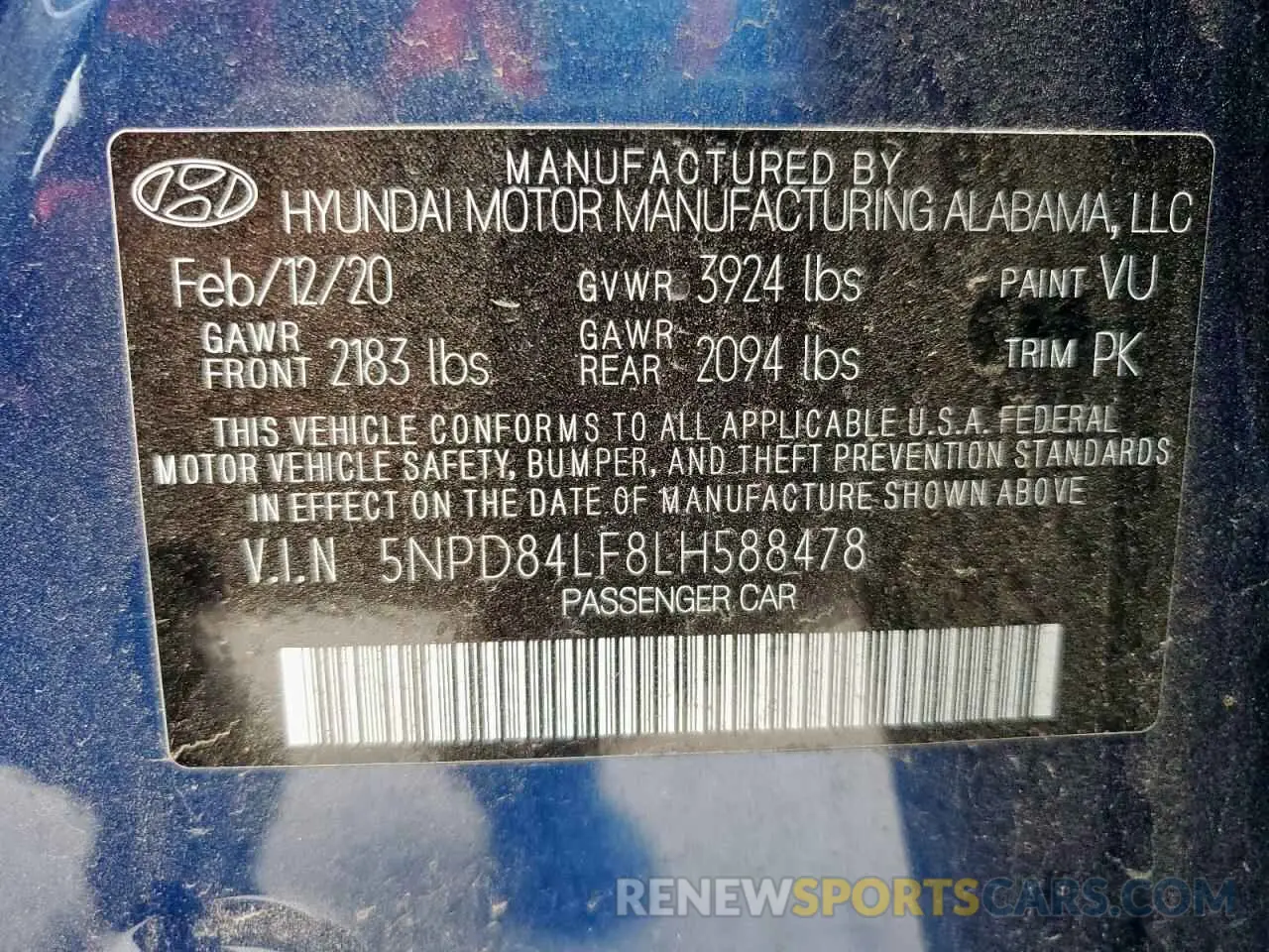 12 fotografías del automóvil dañado 5NPD84LF8LH588478 HYUNDAI ELANTRA 2020