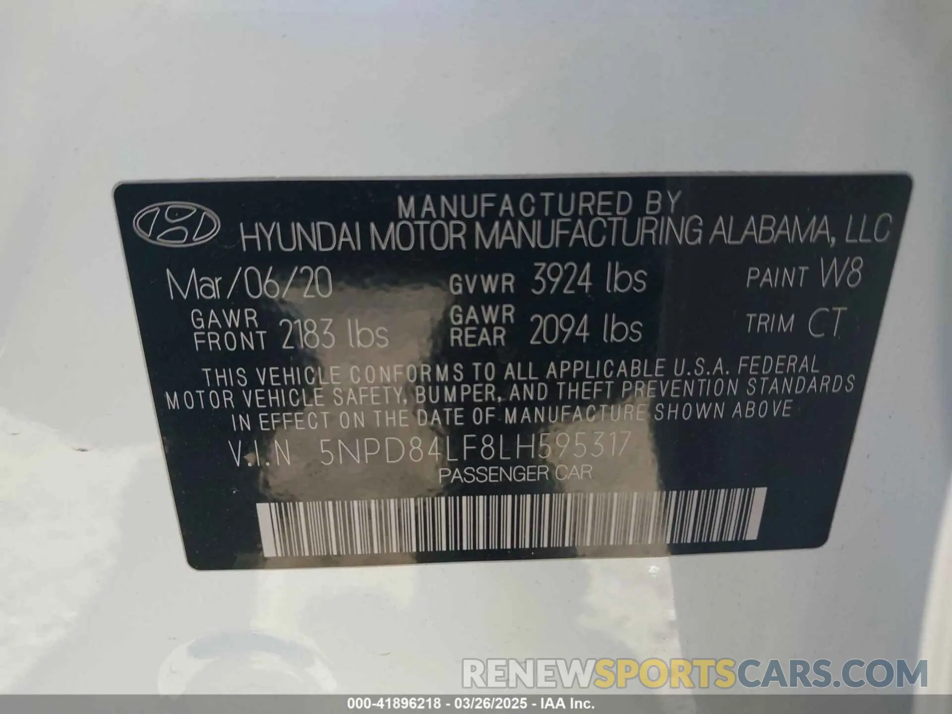 9 fotografías del automóvil dañado 5NPD84LF8LH595317 HYUNDAI ELANTRA 2020