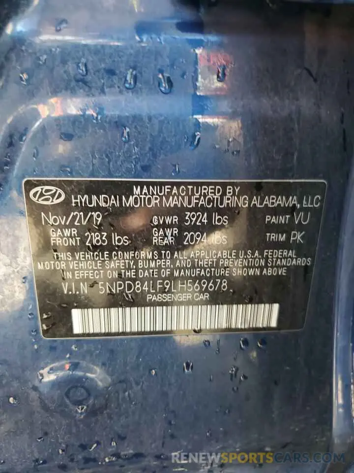 12 fotografías del automóvil dañado 5NPD84LF9LH569678 HYUNDAI ELANTRA 2020