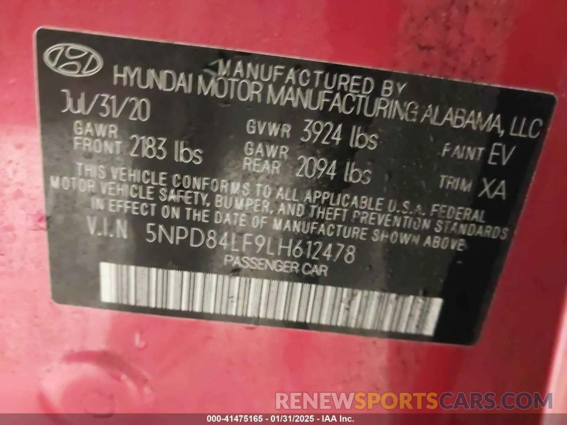 9 fotografías del automóvil dañado 5NPD84LF9LH612478 HYUNDAI ELANTRA 2020