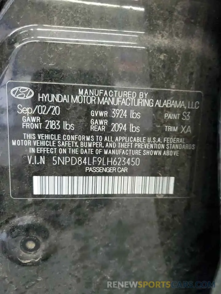 12 fotografías del automóvil dañado 5NPD84LF9LH623450 HYUNDAI ELANTRA 2020