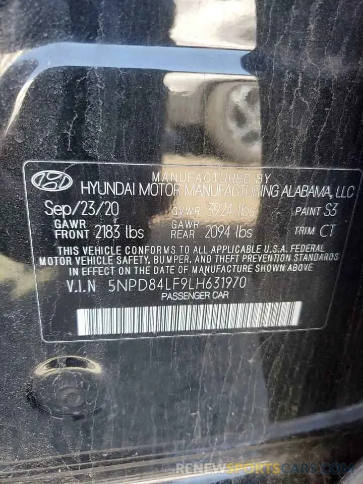 12 fotografías del automóvil dañado 5NPD84LF9LH631970 HYUNDAI ELANTRA 2020