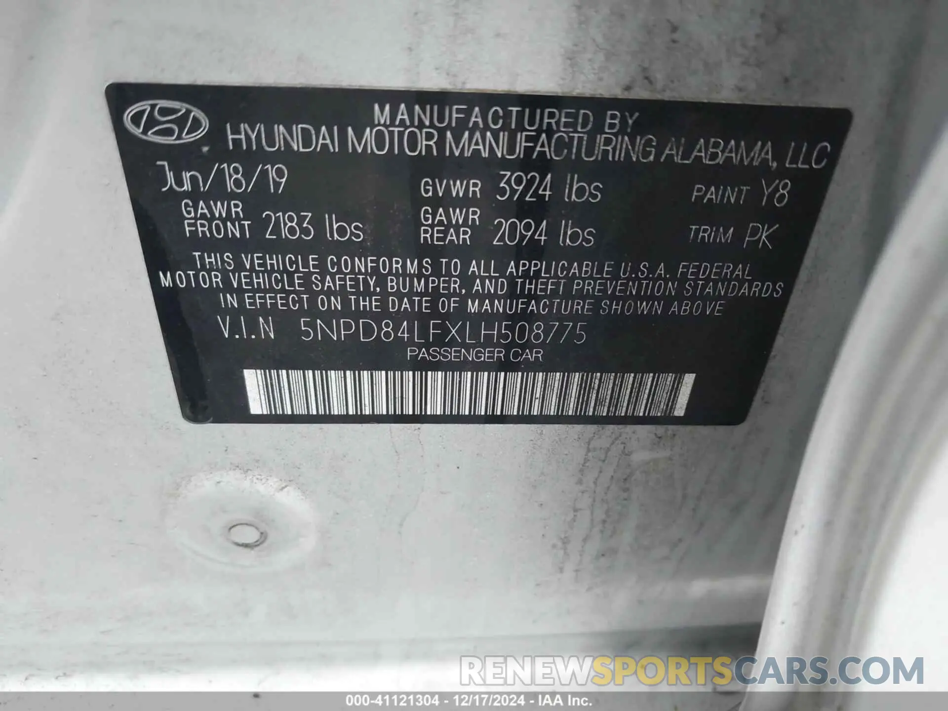 9 fotografías del automóvil dañado 5NPD84LFXLH508775 HYUNDAI ELANTRA 2020