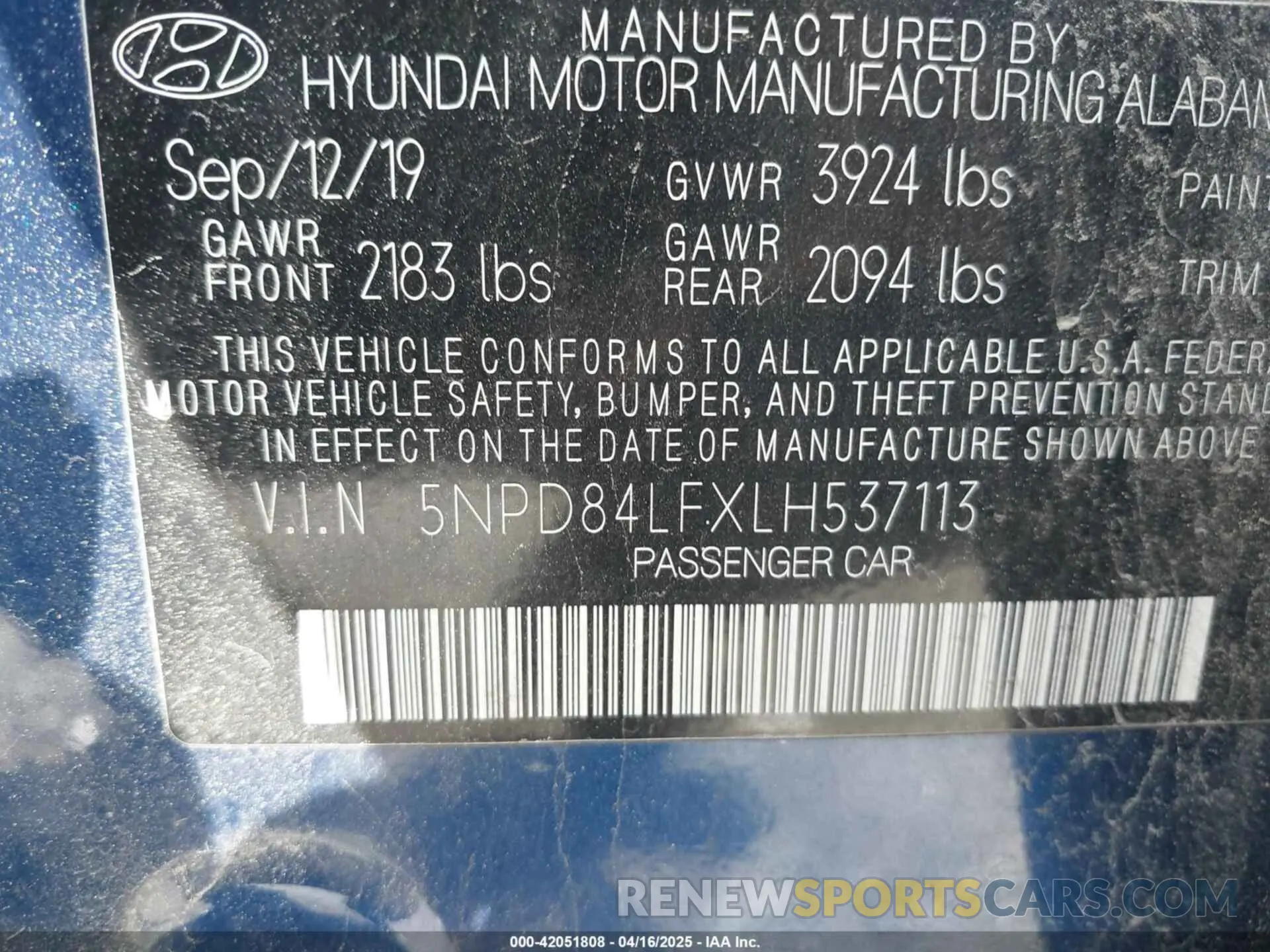 9 fotografías del automóvil dañado 5NPD84LFXLH537113 HYUNDAI ELANTRA 2020