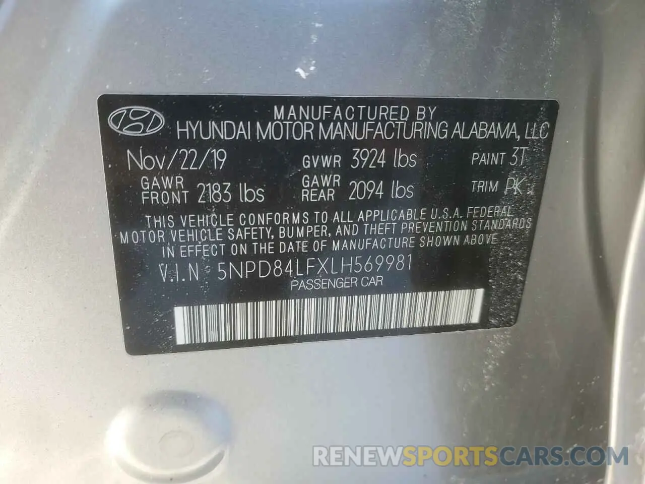 12 fotografías del automóvil dañado 5NPD84LFXLH569981 HYUNDAI ELANTRA 2020