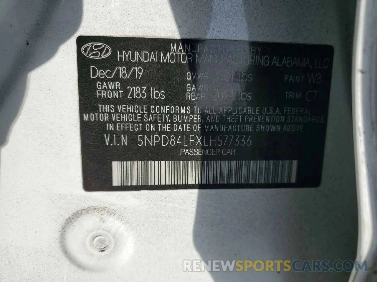 12 fotografías del automóvil dañado 5NPD84LFXLH577336 HYUNDAI ELANTRA 2020