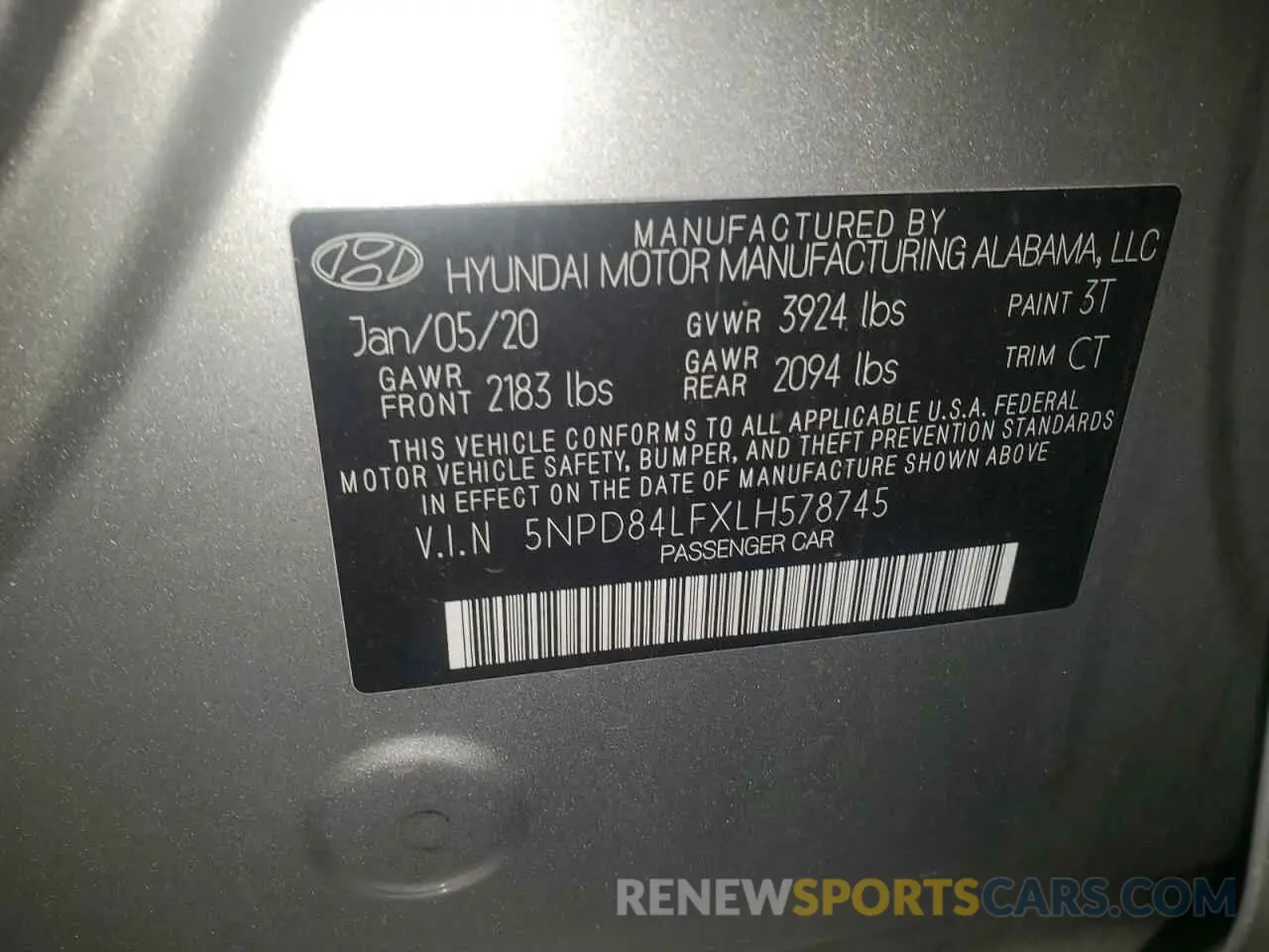 12 fotografías del automóvil dañado 5NPD84LFXLH578745 HYUNDAI ELANTRA 2020