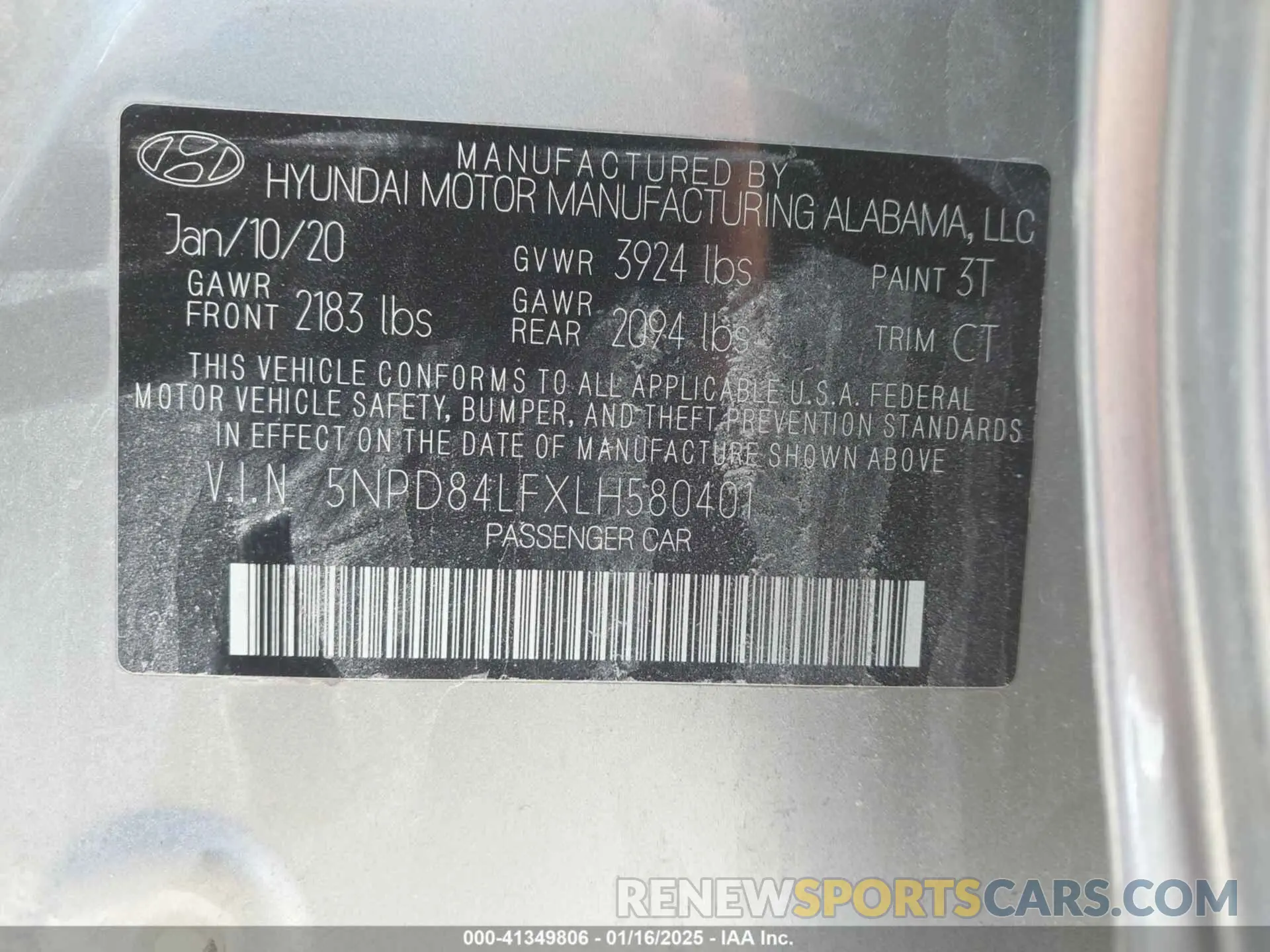 9 fotografías del automóvil dañado 5NPD84LFXLH580401 HYUNDAI ELANTRA 2020