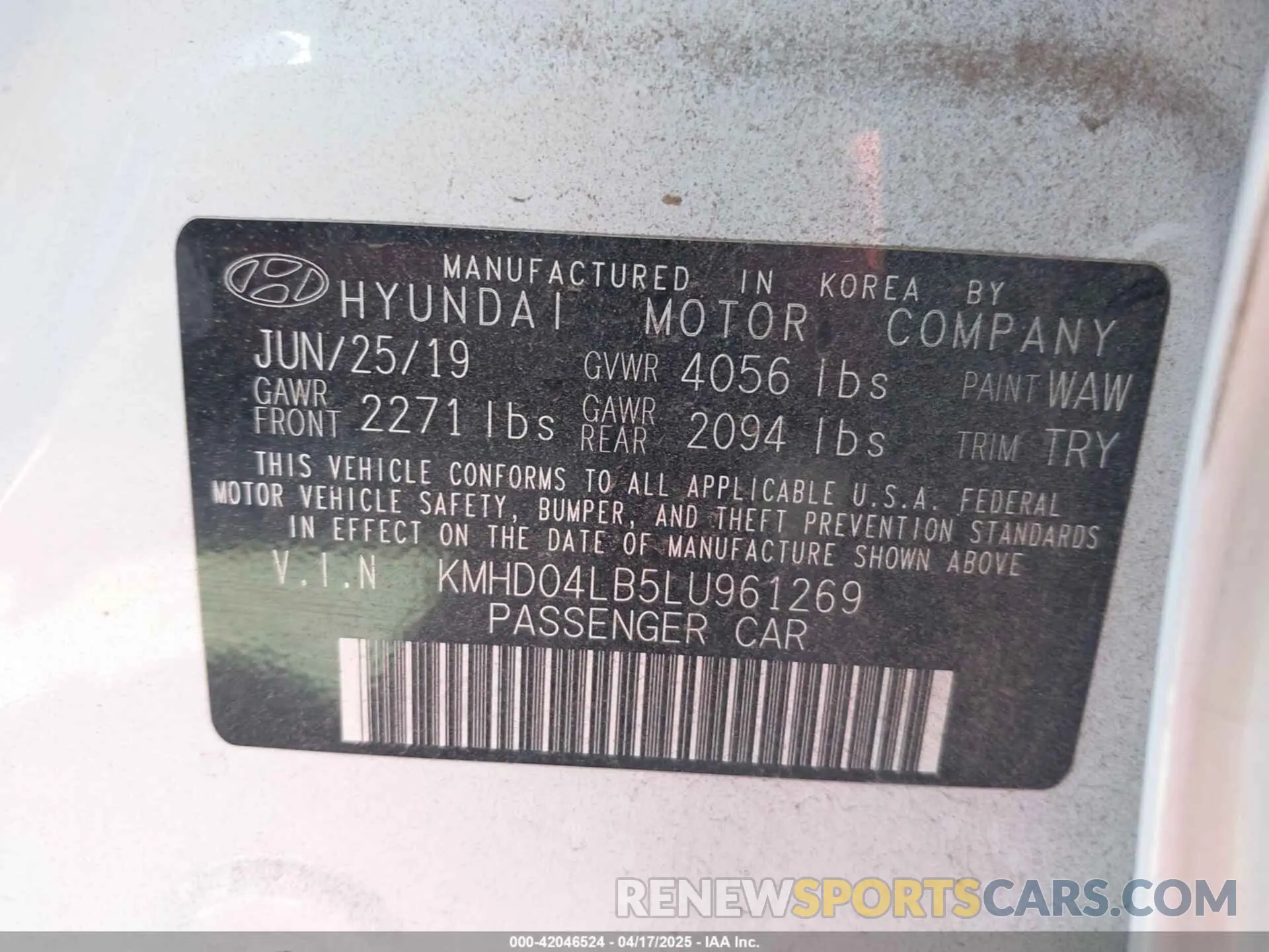 9 fotografías del automóvil dañado KMHD04LB5LU961269 HYUNDAI ELANTRA 2020