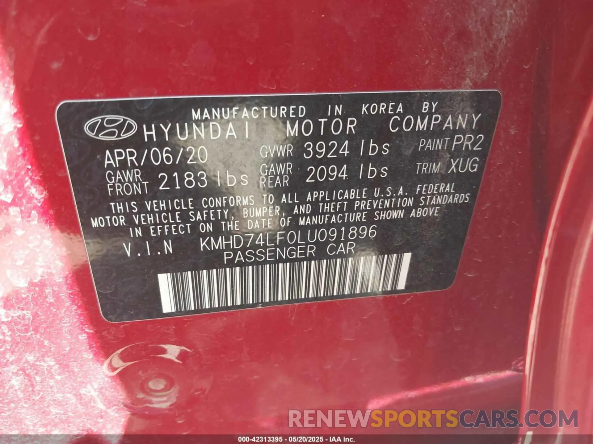 9 fotografías del automóvil dañado KMHD74LF0LU091896 HYUNDAI ELANTRA 2020