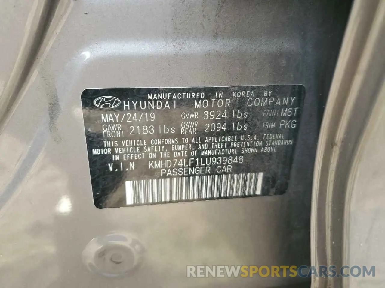 14 fotografías del automóvil dañado KMHD74LF1LU939848 HYUNDAI ELANTRA 2020