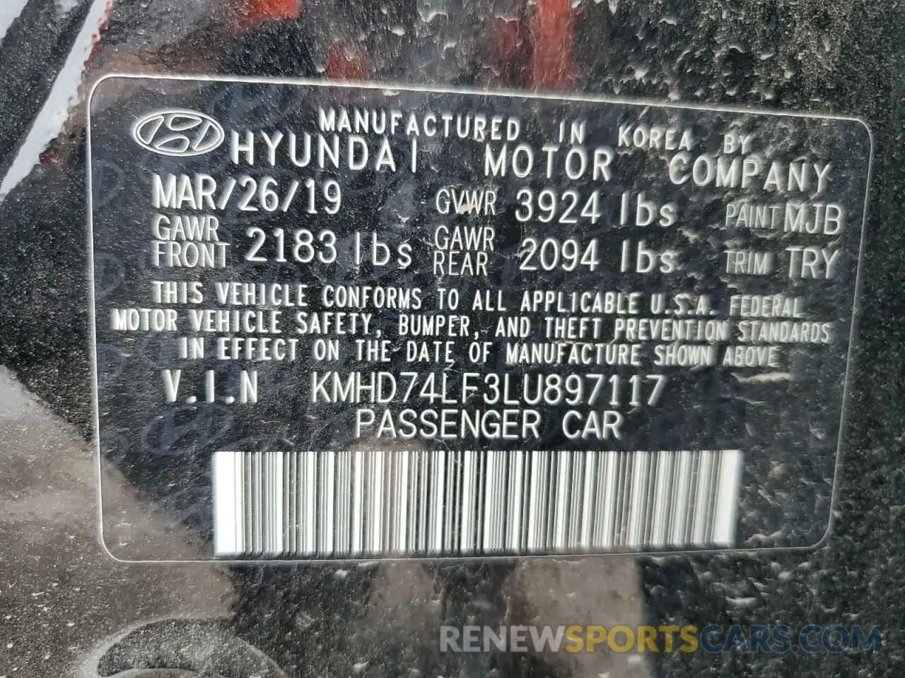 12 fotografías del automóvil dañado KMHD74LF3LU897117 HYUNDAI ELANTRA 2020