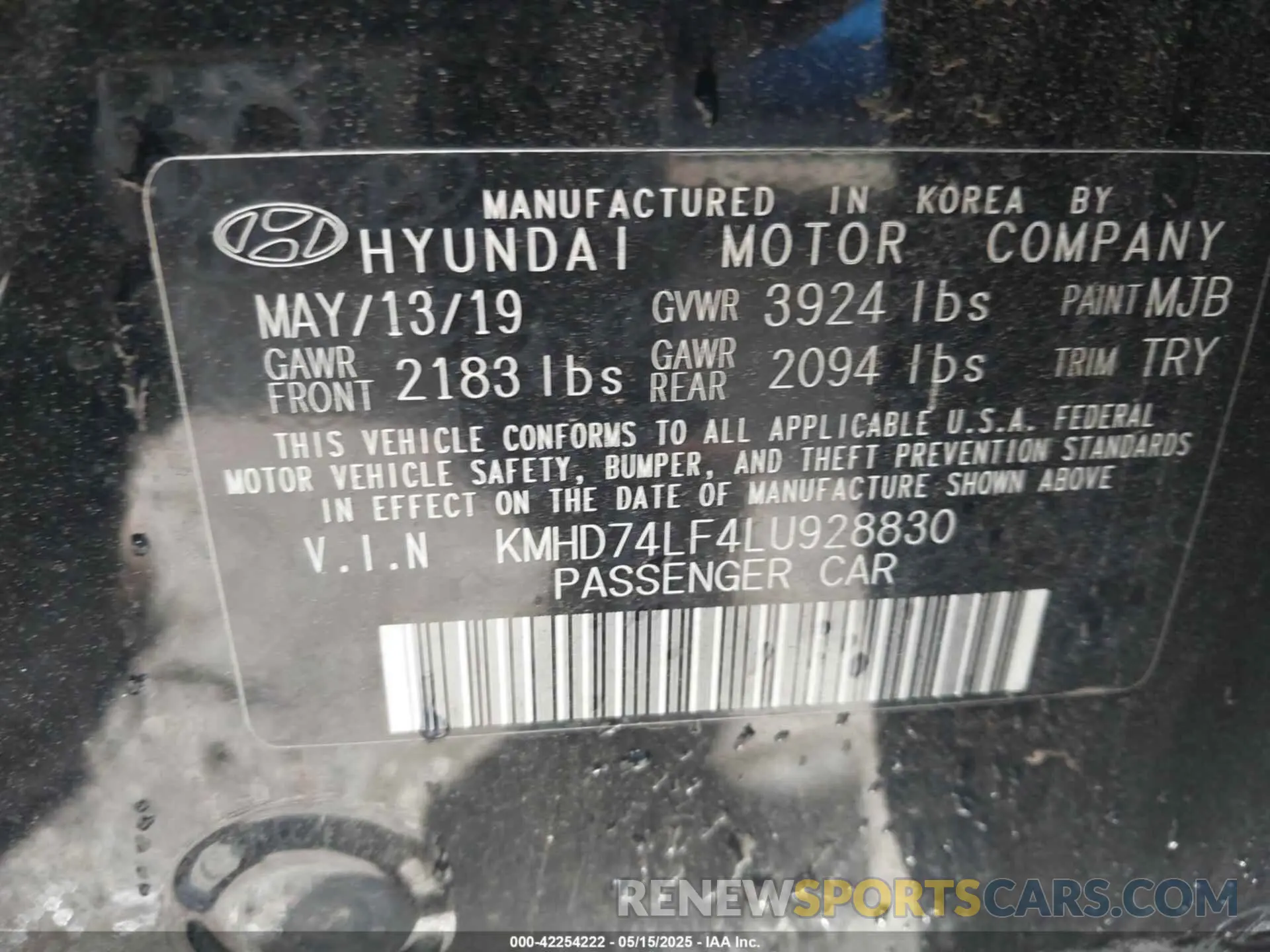 9 fotografías del automóvil dañado KMHD74LF4LU928830 HYUNDAI ELANTRA 2020