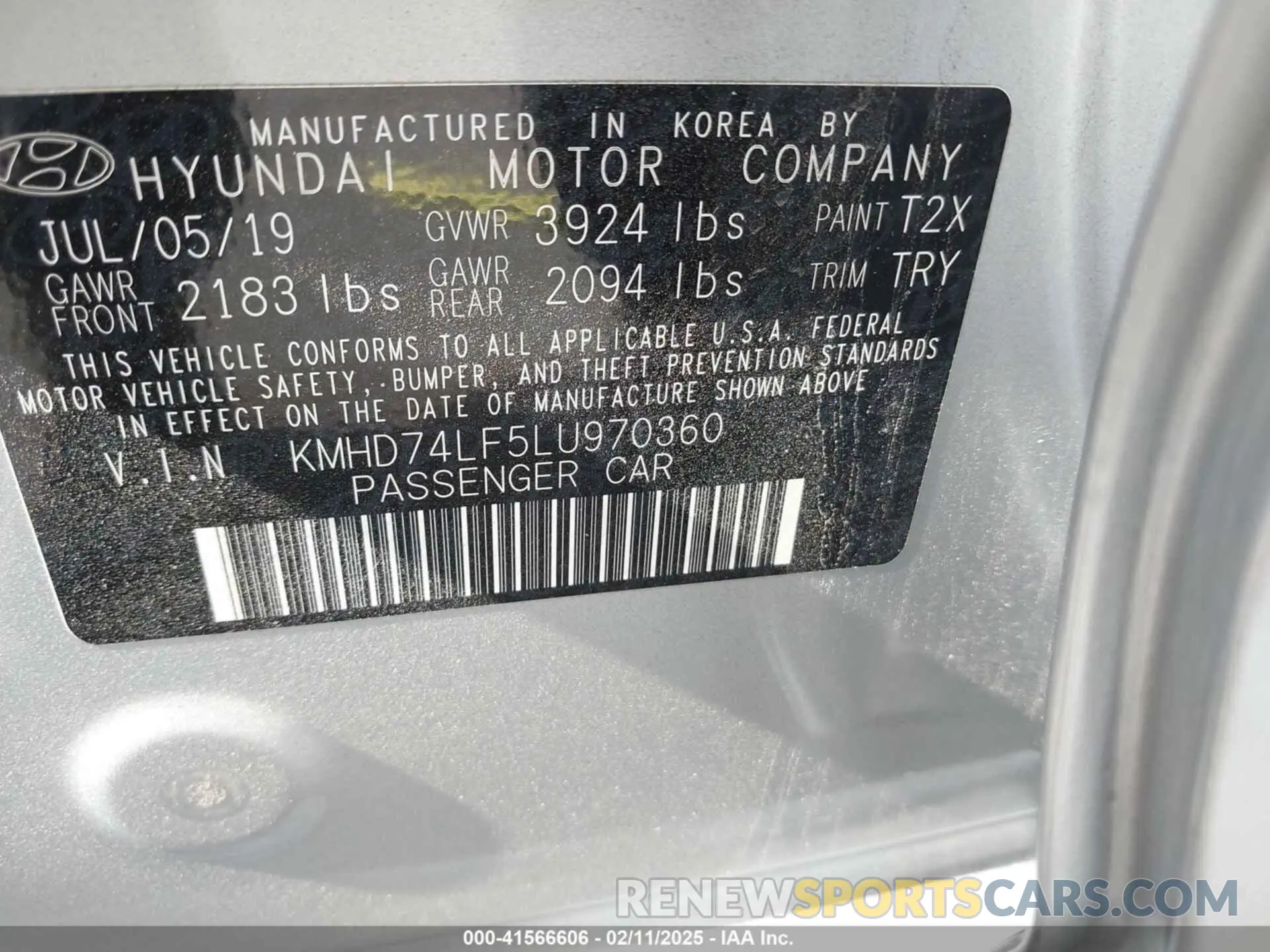 9 fotografías del automóvil dañado KMHD74LF5LU970360 HYUNDAI ELANTRA 2020
