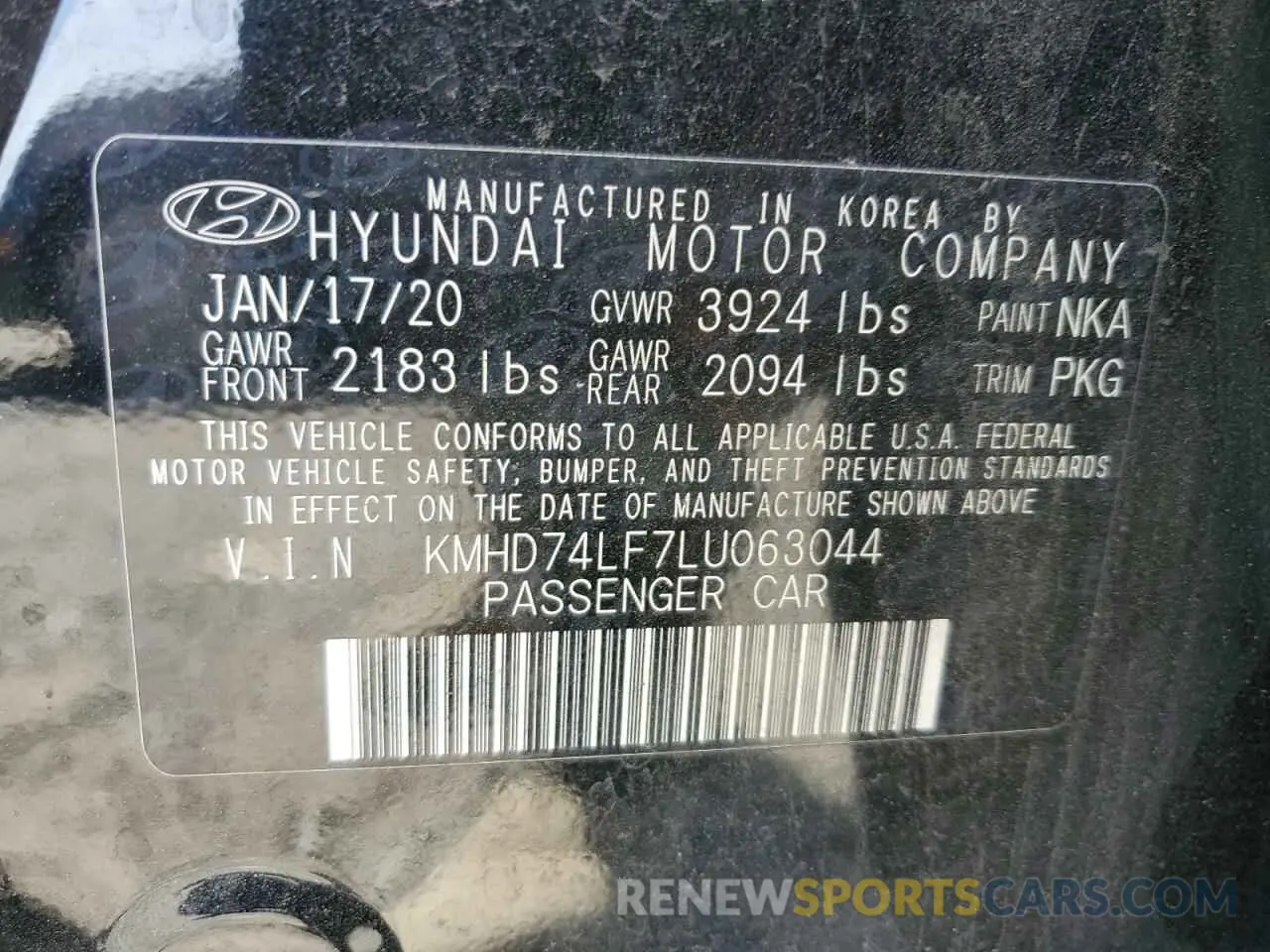 12 fotografías del automóvil dañado KMHD74LF7LU063044 HYUNDAI ELANTRA 2020