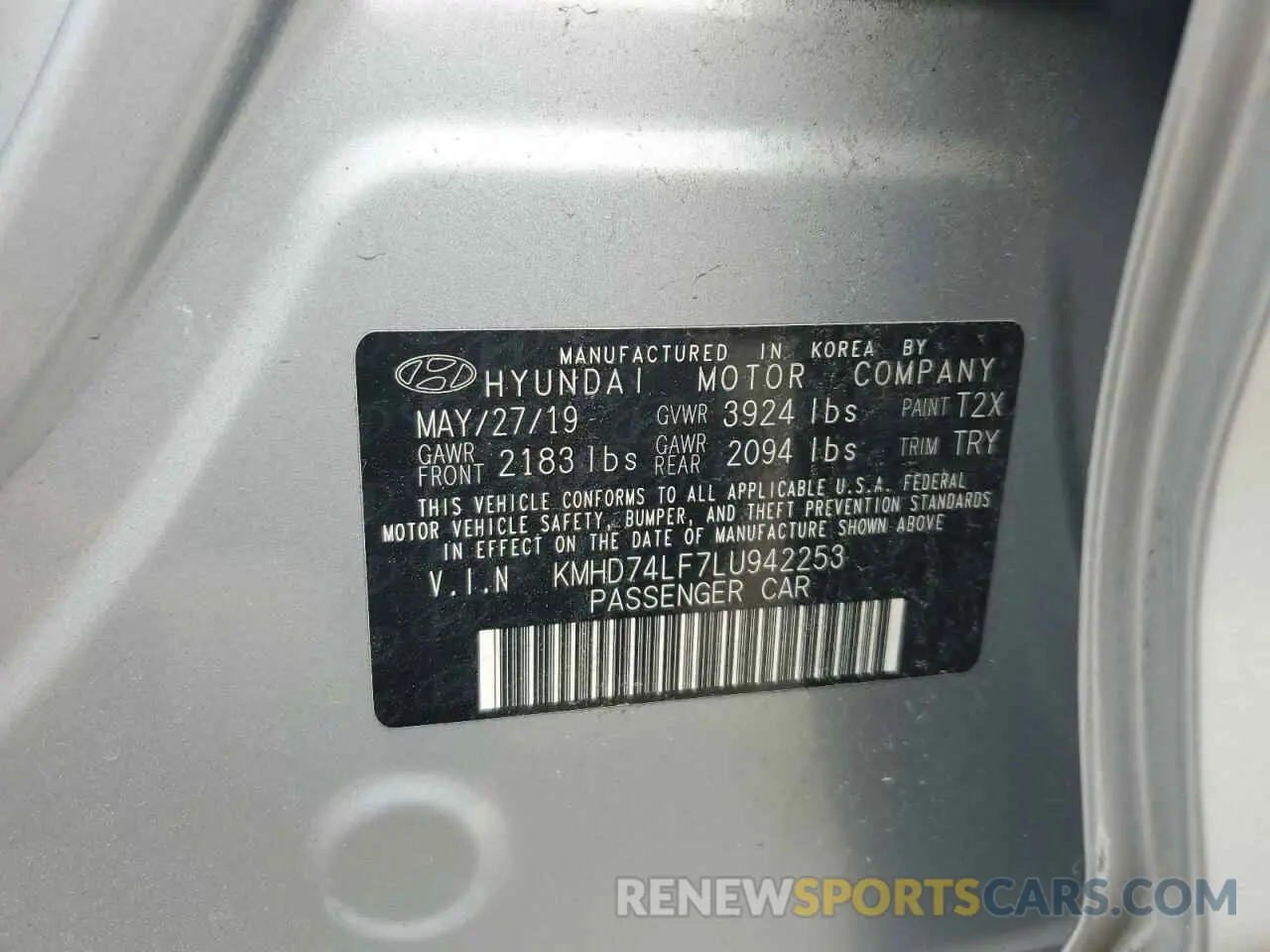 14 fotografías del automóvil dañado KMHD74LF7LU942253 HYUNDAI ELANTRA 2020