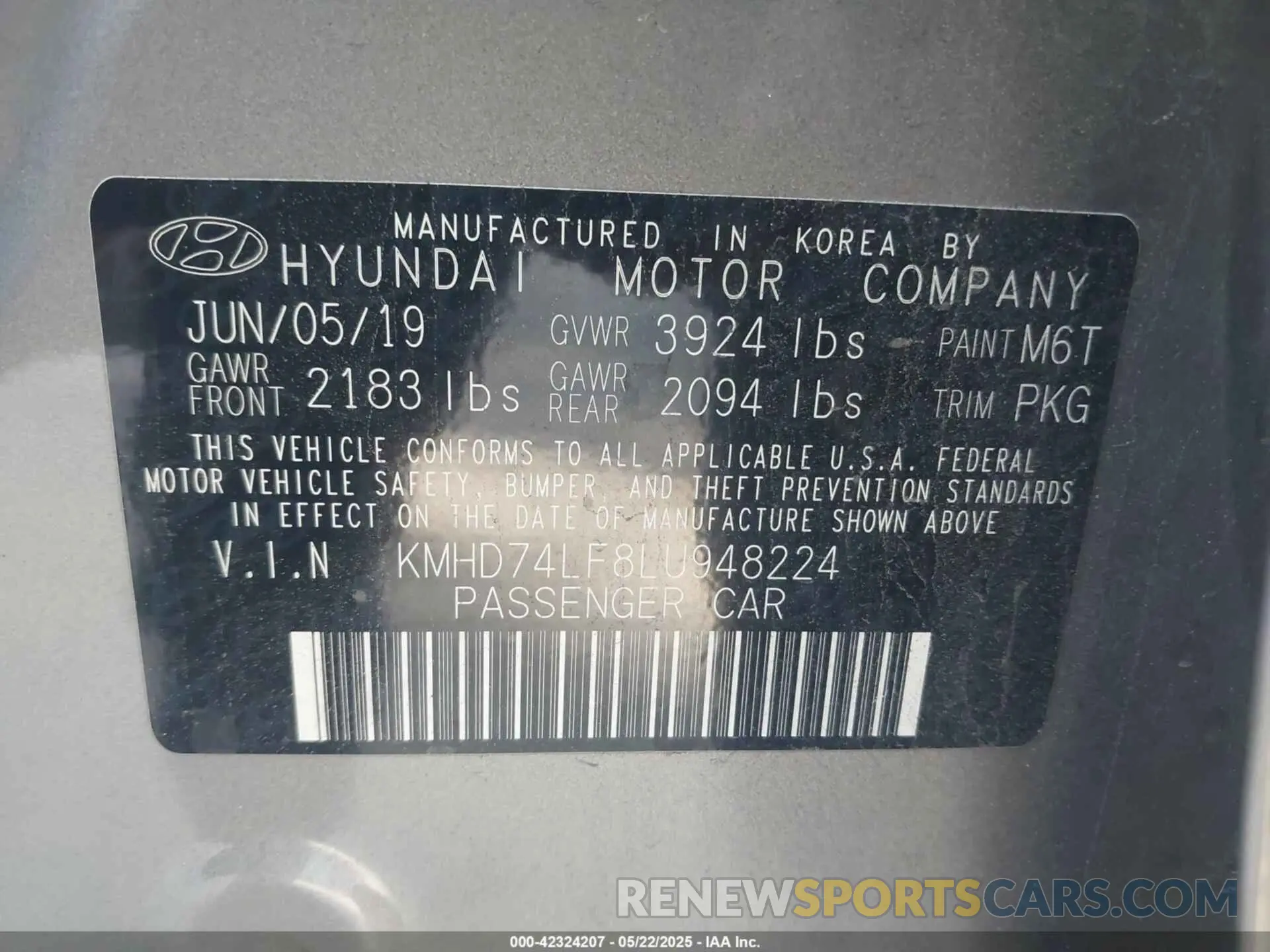 9 fotografías del automóvil dañado KMHD74LF8LU948224 HYUNDAI ELANTRA 2020