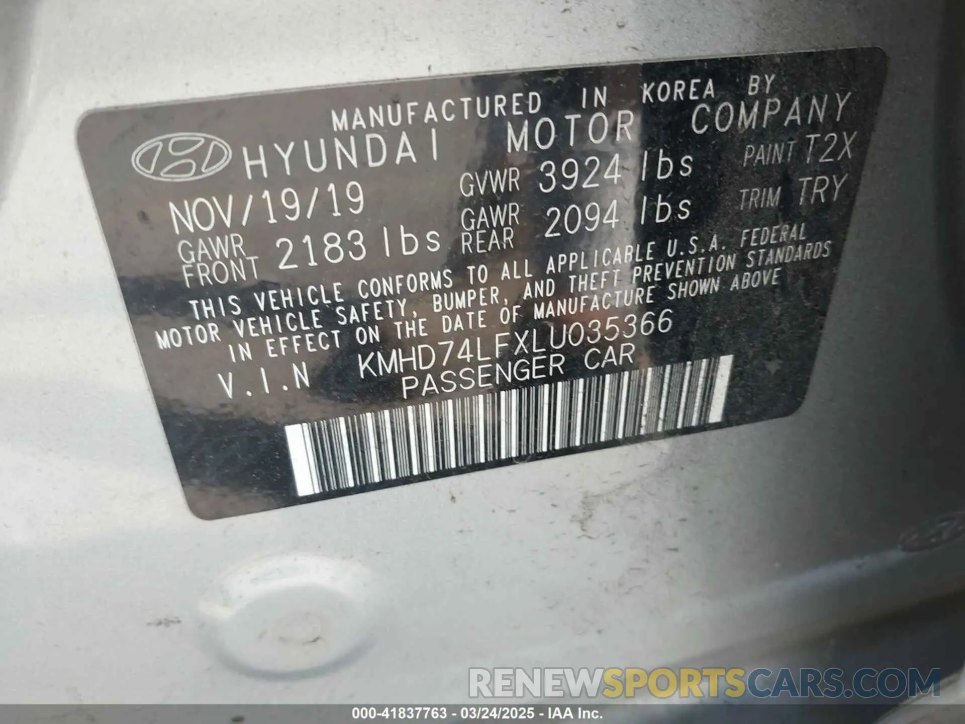 9 fotografías del automóvil dañado KMHD74LFXLU035366 HYUNDAI ELANTRA 2020