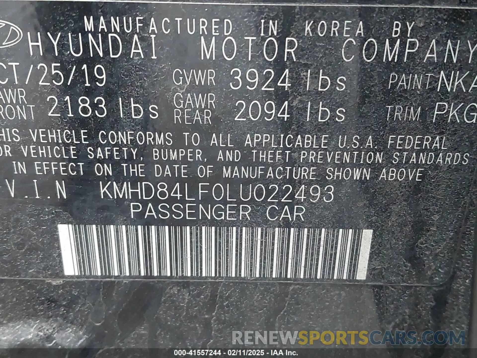 9 fotografías del automóvil dañado KMHD84LF0LU022493 HYUNDAI ELANTRA 2020