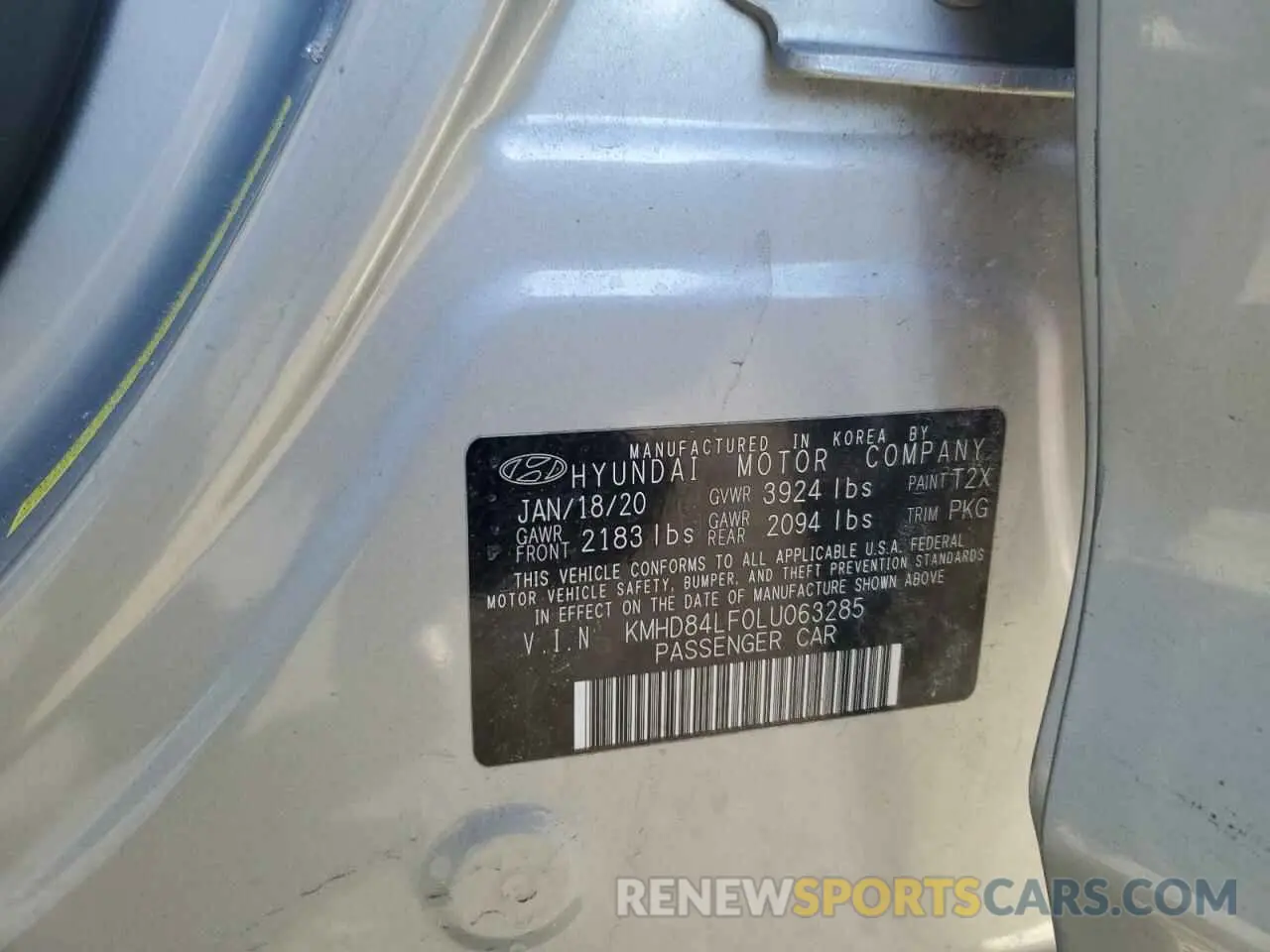 14 fotografías del automóvil dañado KMHD84LF0LU063285 HYUNDAI ELANTRA 2020