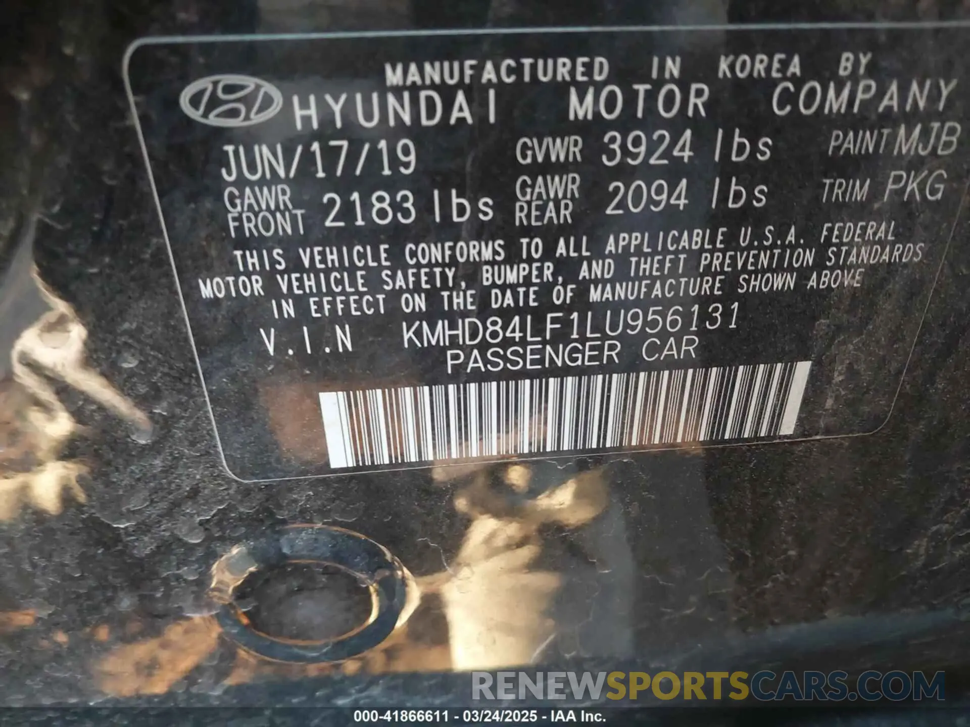9 fotografías del automóvil dañado KMHD84LF1LU956131 HYUNDAI ELANTRA 2020