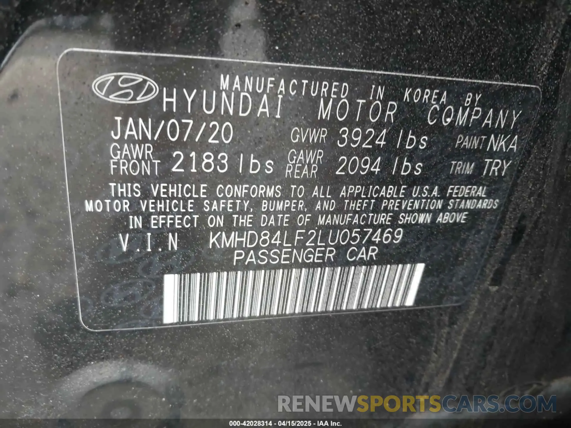 9 fotografías del automóvil dañado KMHD84LF2LU057469 HYUNDAI ELANTRA 2020