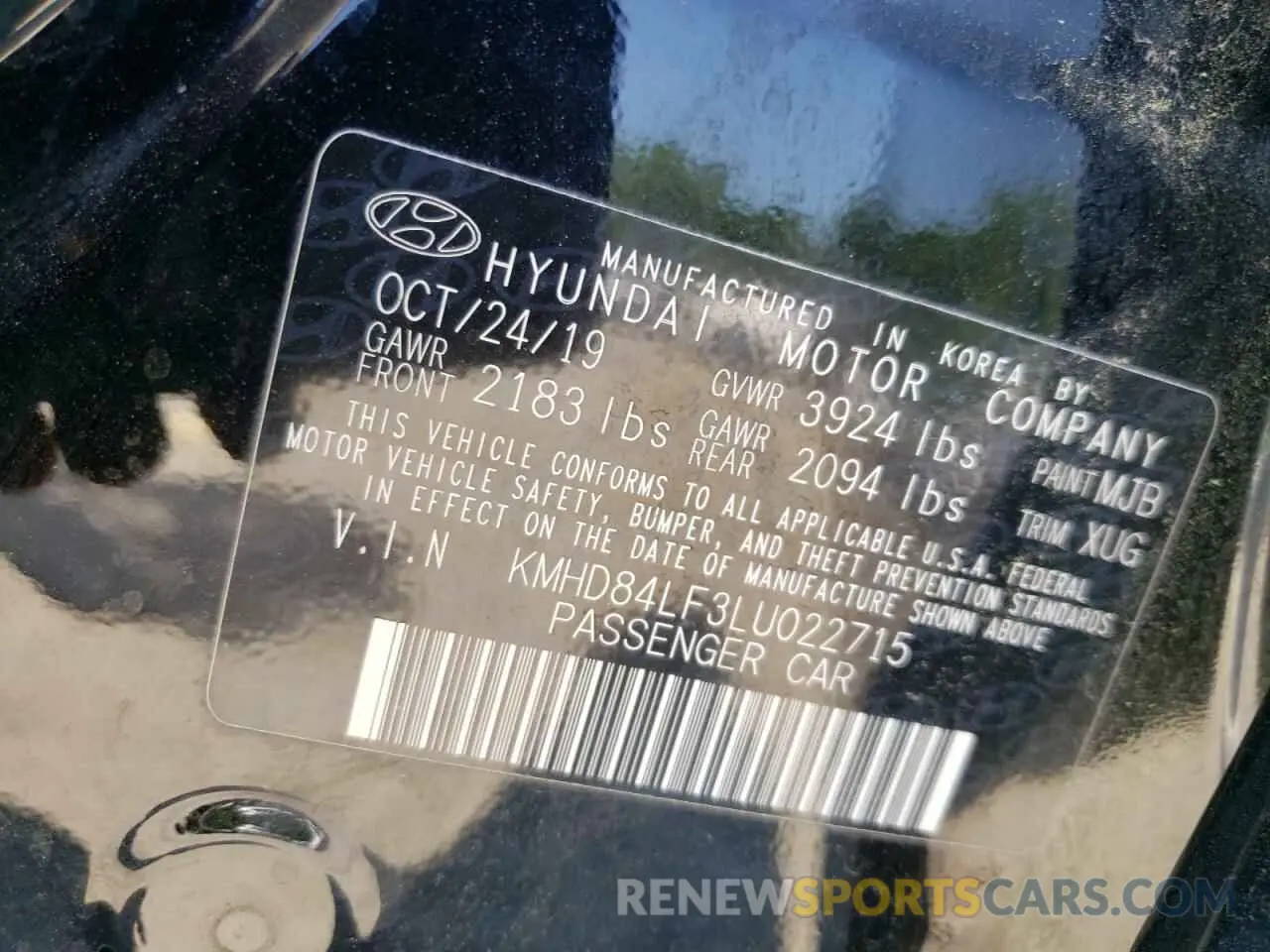 12 fotografías del automóvil dañado KMHD84LF3LU022715 HYUNDAI ELANTRA 2020