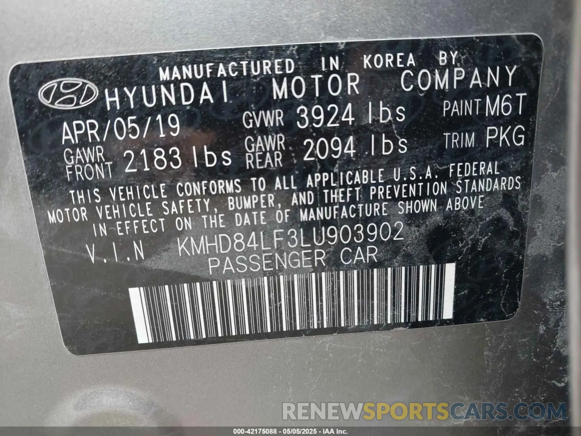 9 fotografías del automóvil dañado KMHD84LF3LU903902 HYUNDAI ELANTRA 2020