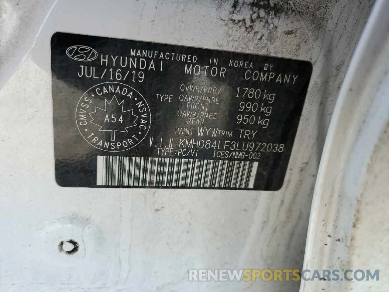 12 fotografías del automóvil dañado KMHD84LF3LU972038 HYUNDAI ELANTRA 2020
