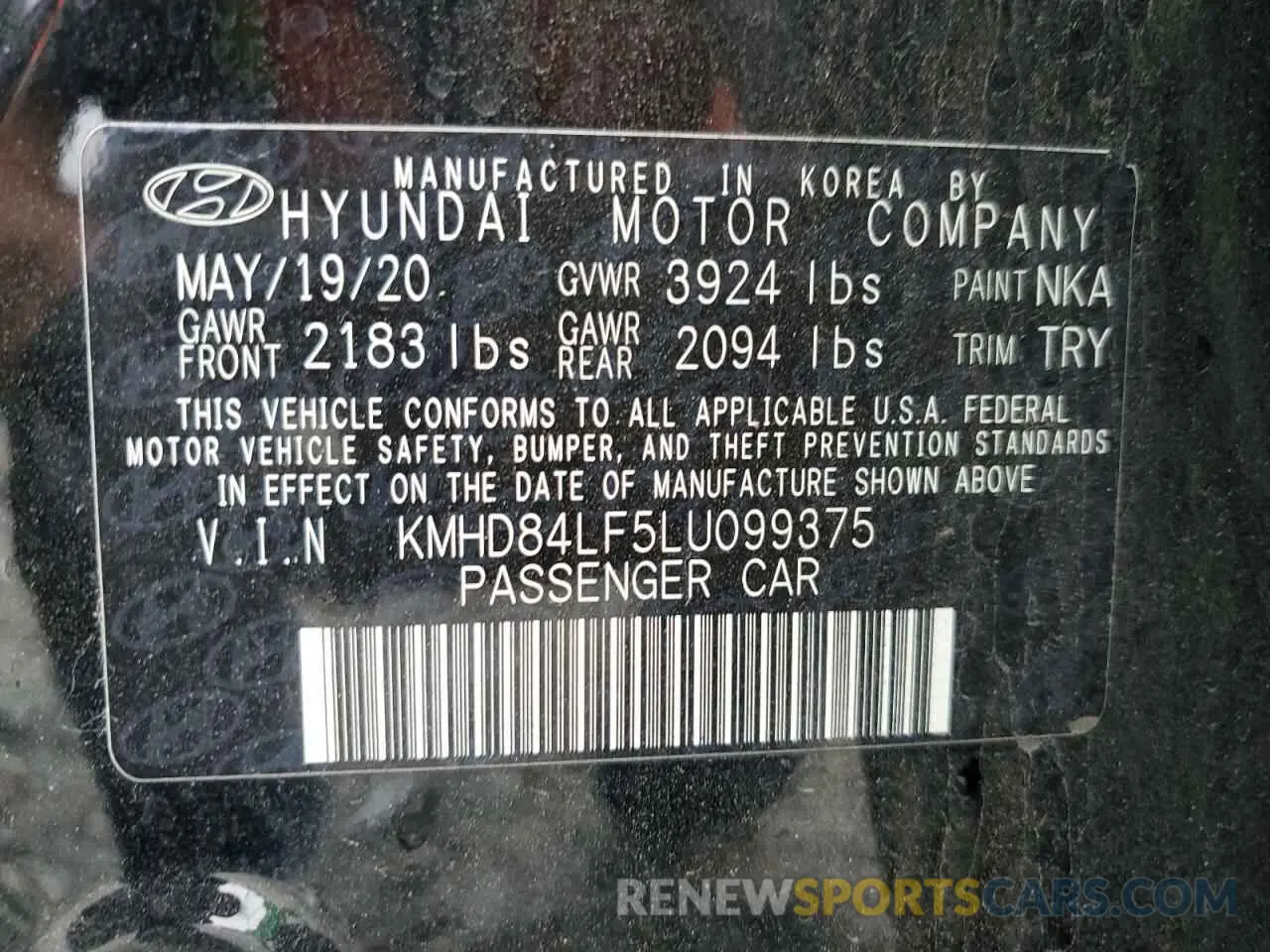 12 fotografías del automóvil dañado KMHD84LF5LU099375 HYUNDAI ELANTRA 2020