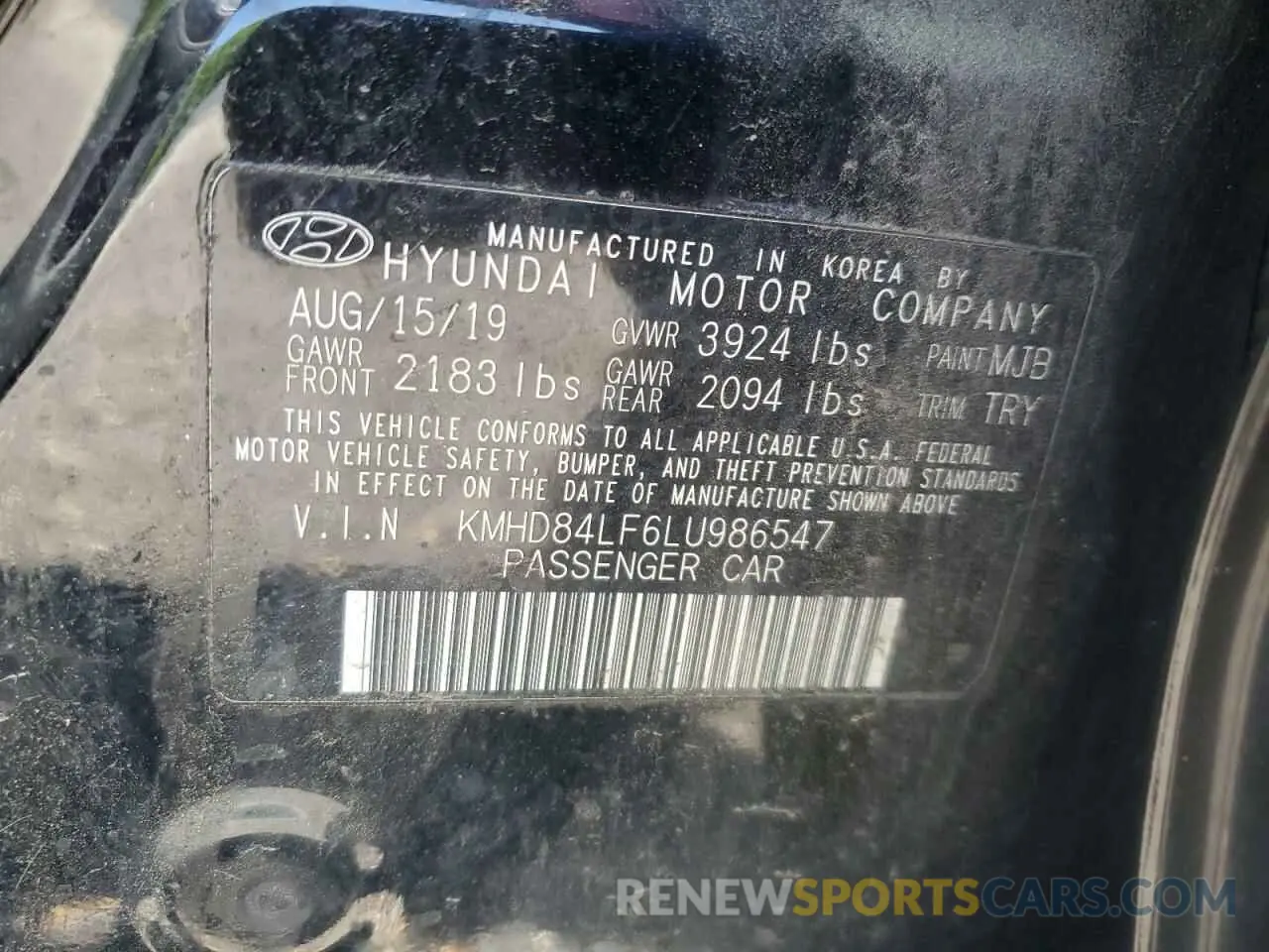 12 fotografías del automóvil dañado KMHD84LF6LU986547 HYUNDAI ELANTRA 2020