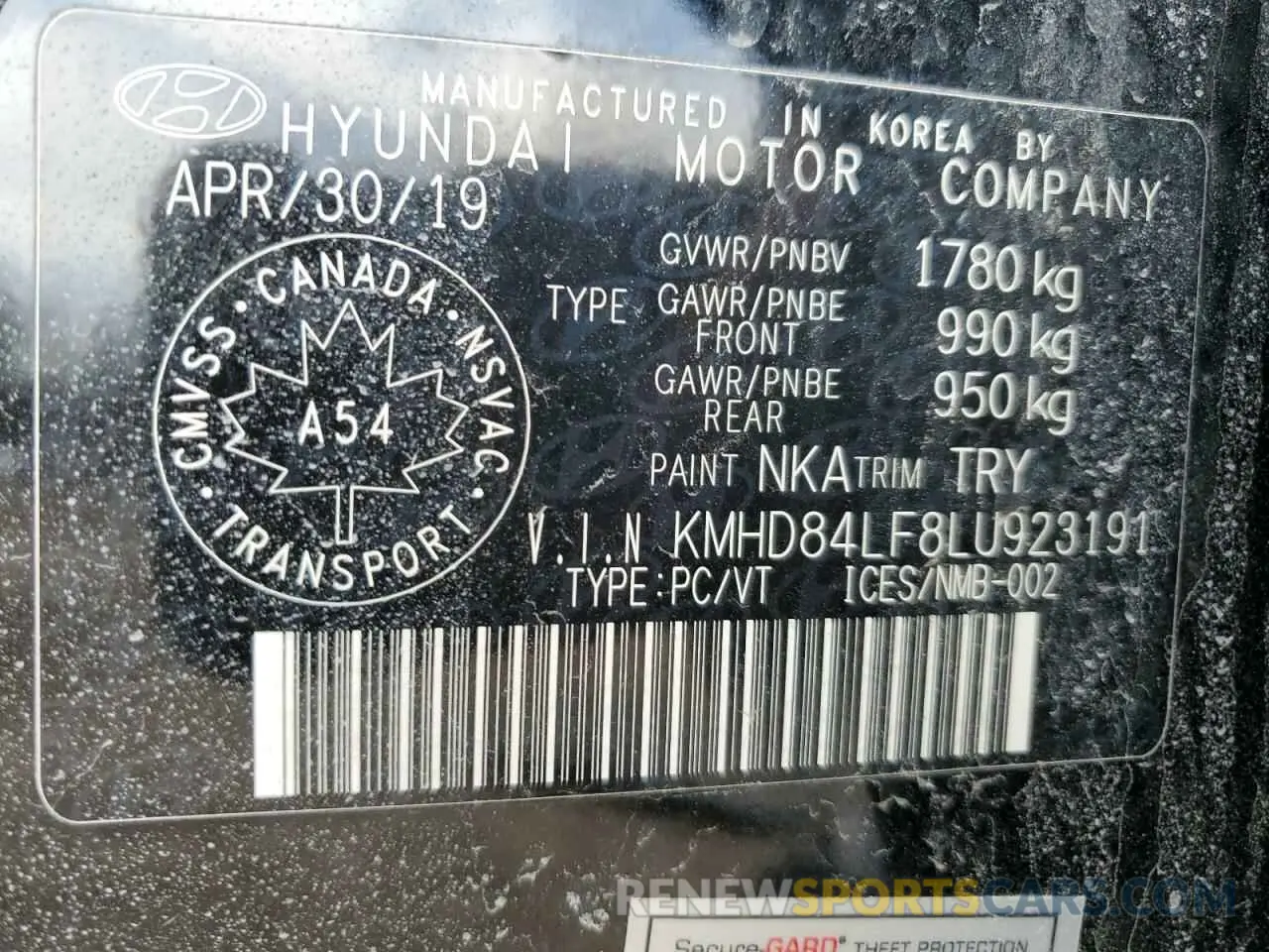 12 fotografías del automóvil dañado KMHD84LF8LU923191 HYUNDAI ELANTRA 2020