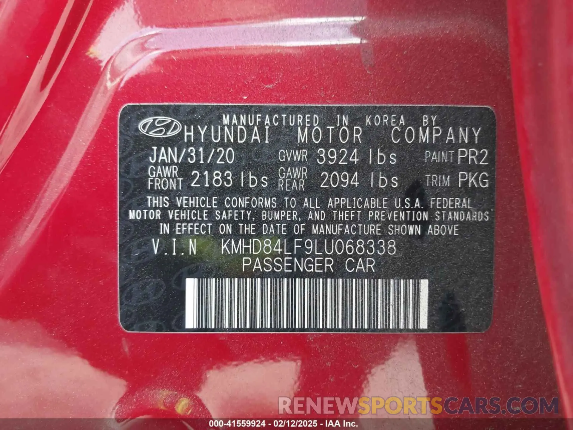 9 fotografías del automóvil dañado KMHD84LF9LU068338 HYUNDAI ELANTRA 2020