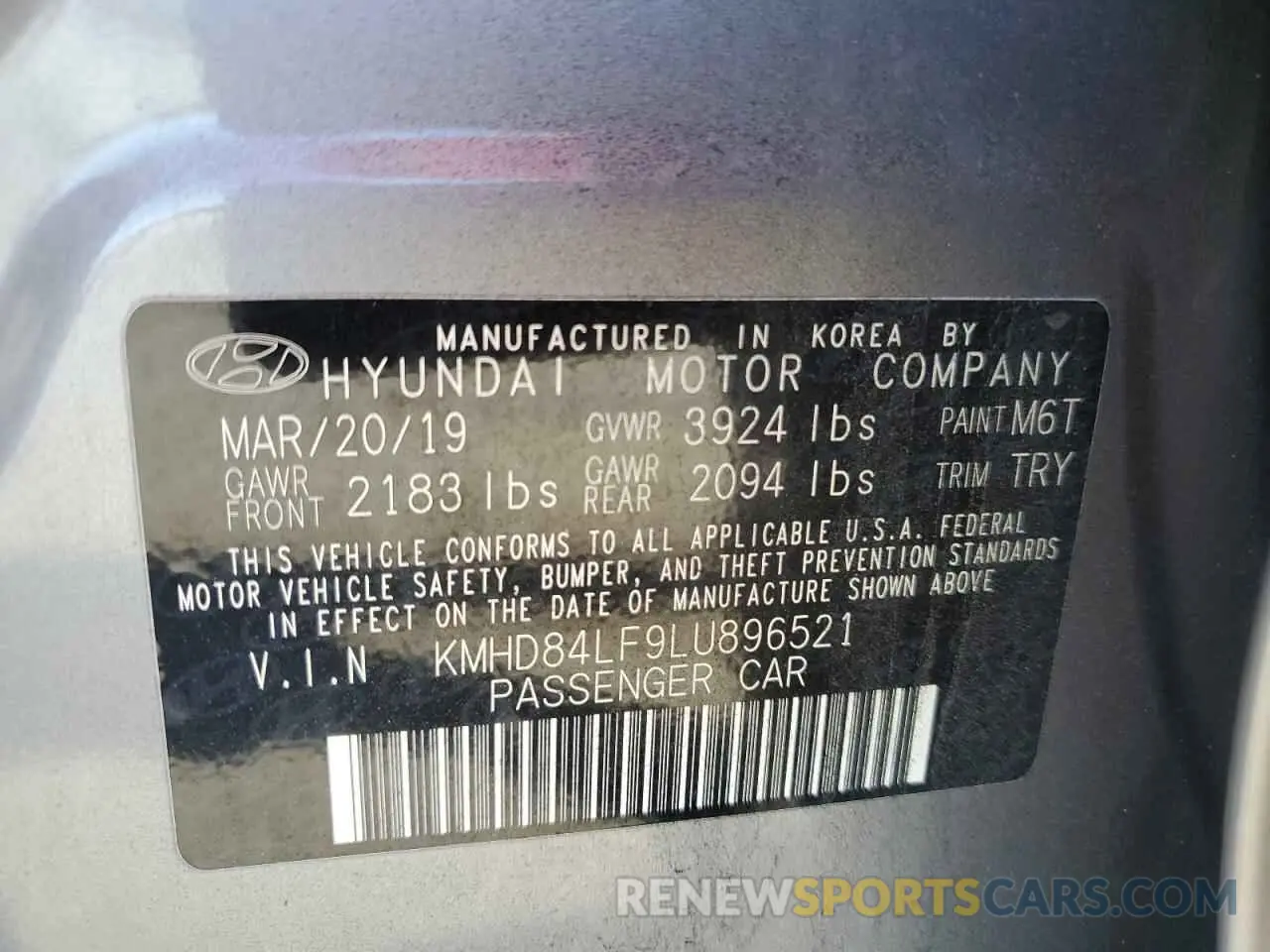14 fotografías del automóvil dañado KMHD84LF9LU896521 HYUNDAI ELANTRA 2020