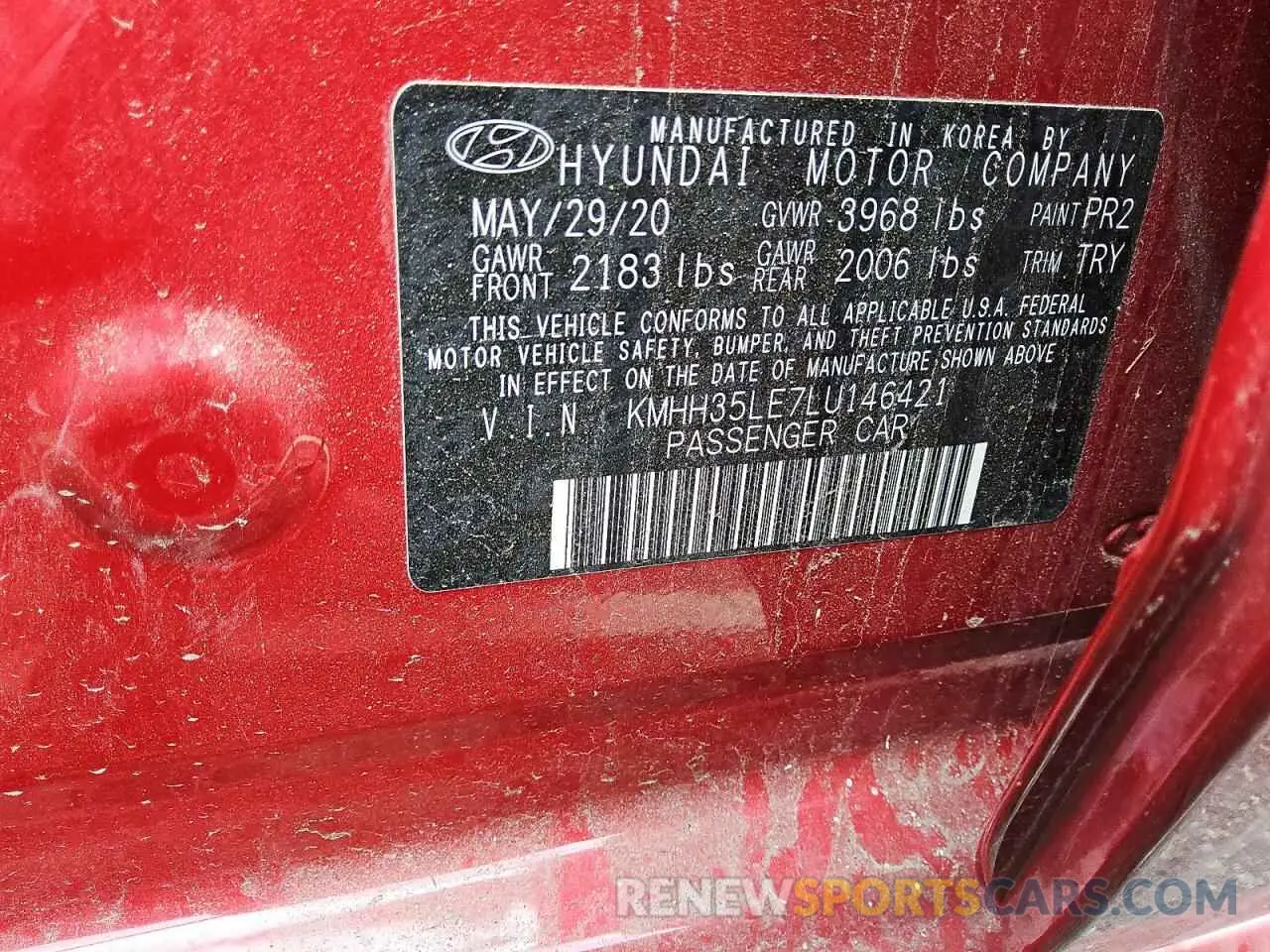 12 fotografías del automóvil dañado KMHH35LE7LU146421 HYUNDAI ELANTRA 2020