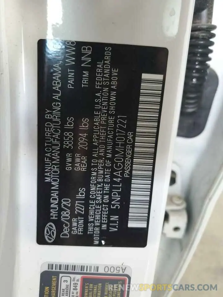 12 fotografías del automóvil dañado 5NPLL4AG0MH017221 HYUNDAI ELANTRA 2021