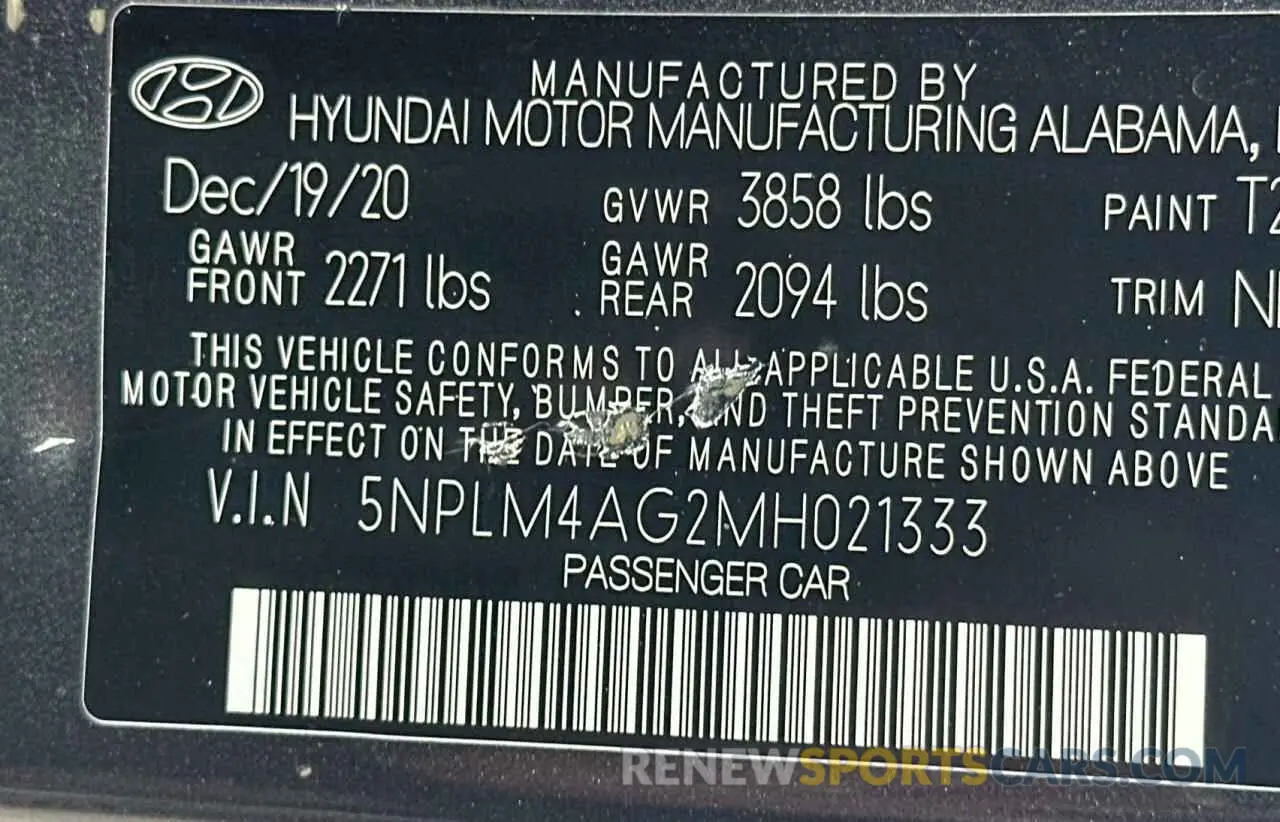 10 fotografías del automóvil dañado 5NPLM4AG2MH021333 HYUNDAI ELANTRA 2021
