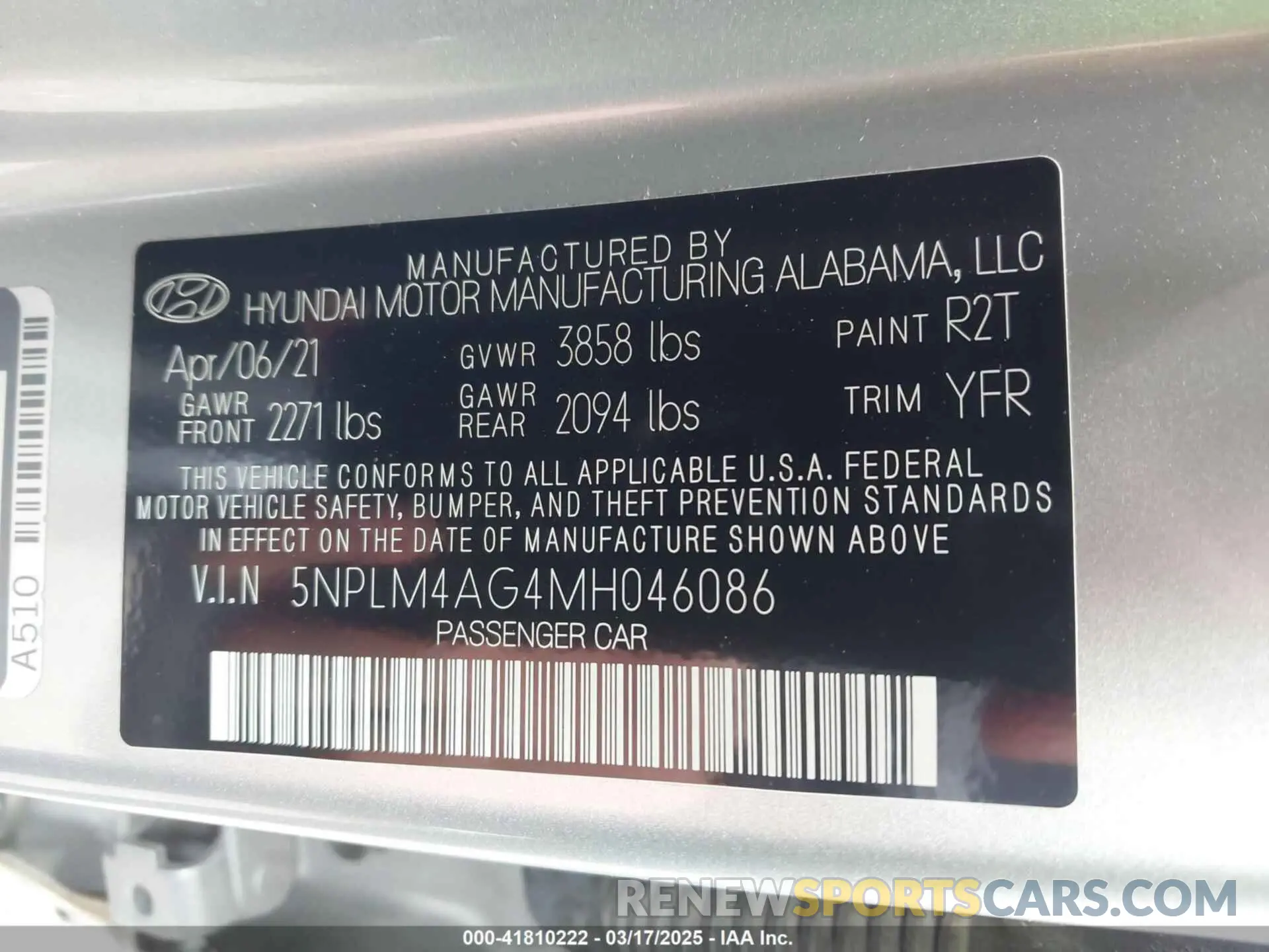 9 fotografías del automóvil dañado 5NPLM4AG4MH046086 HYUNDAI ELANTRA 2021