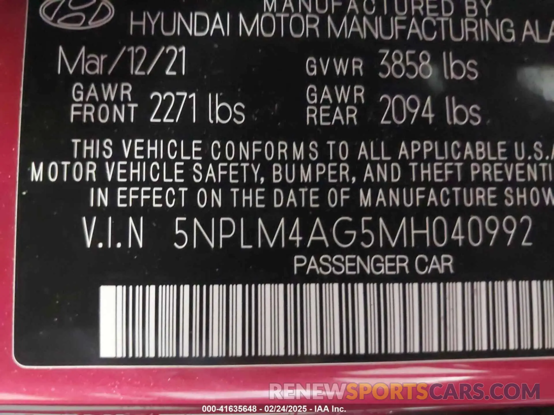 9 fotografías del automóvil dañado 5NPLM4AG5MH040992 HYUNDAI ELANTRA 2021