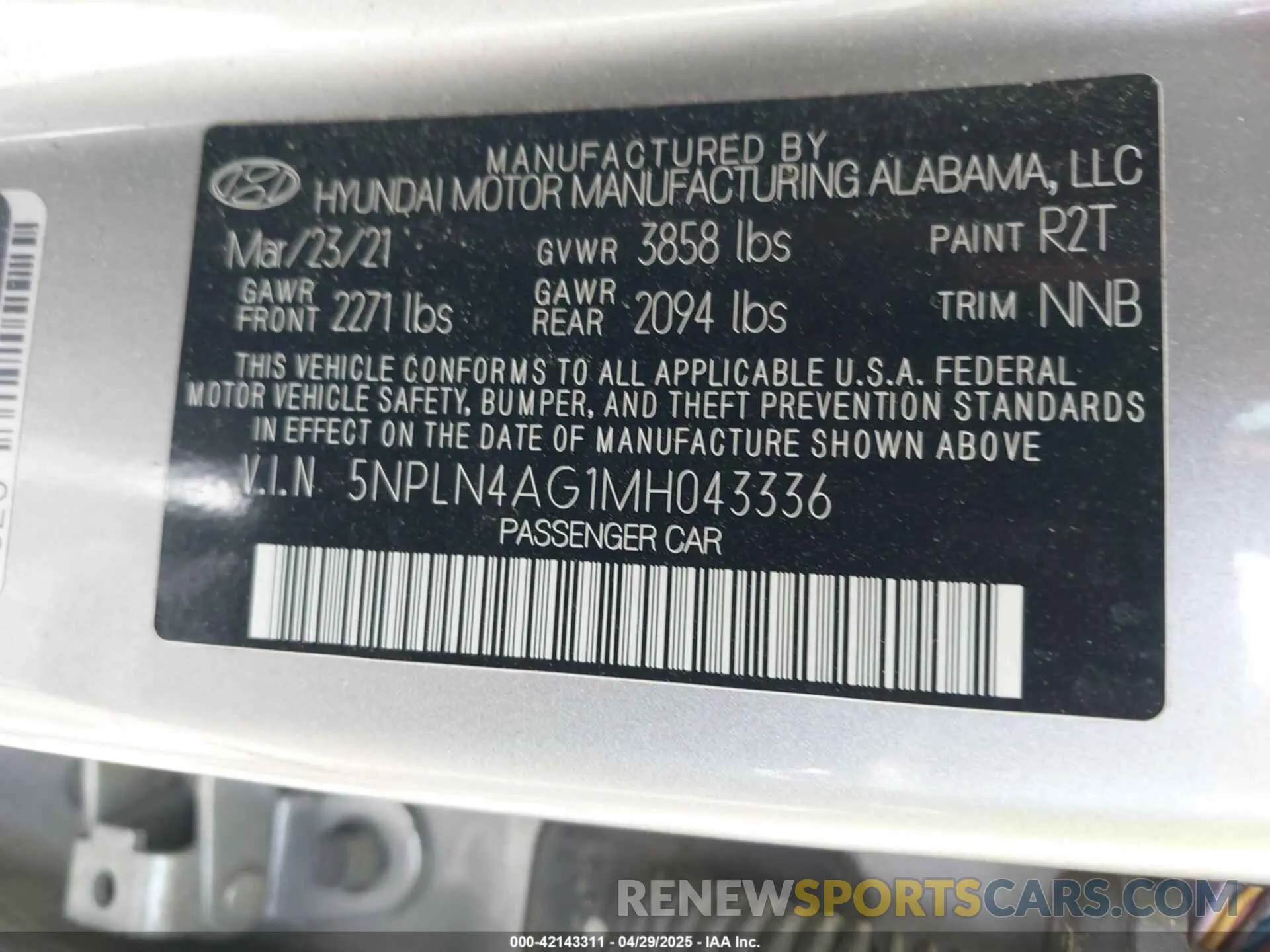9 fotografías del automóvil dañado 5NPLN4AG1MH043336 HYUNDAI ELANTRA 2021