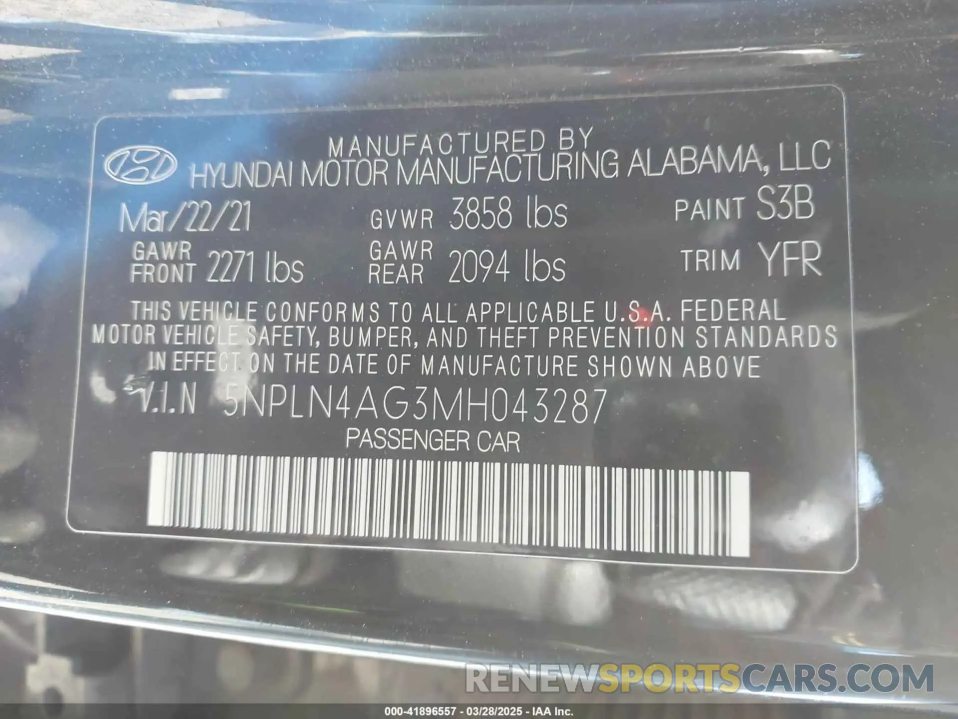 9 fotografías del automóvil dañado 5NPLN4AG3MH043287 HYUNDAI ELANTRA 2021