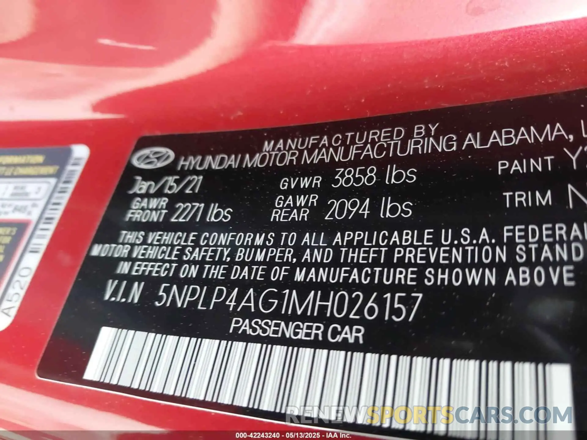 9 fotografías del automóvil dañado 5NPLP4AG1MH026157 HYUNDAI ELANTRA 2021