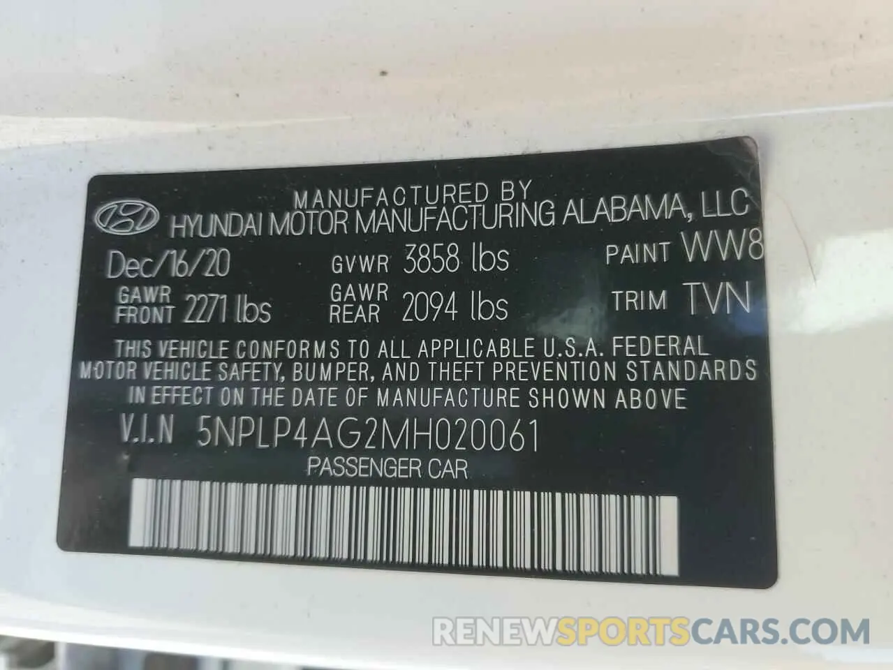 12 fotografías del automóvil dañado 5NPLP4AG2MH020061 HYUNDAI ELANTRA 2021