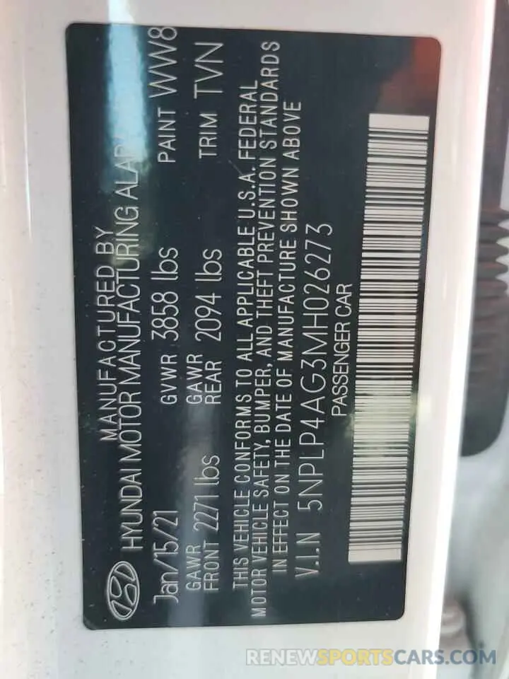 14 fotografías del automóvil dañado 5NPLP4AG3MH026273 HYUNDAI ELANTRA 2021