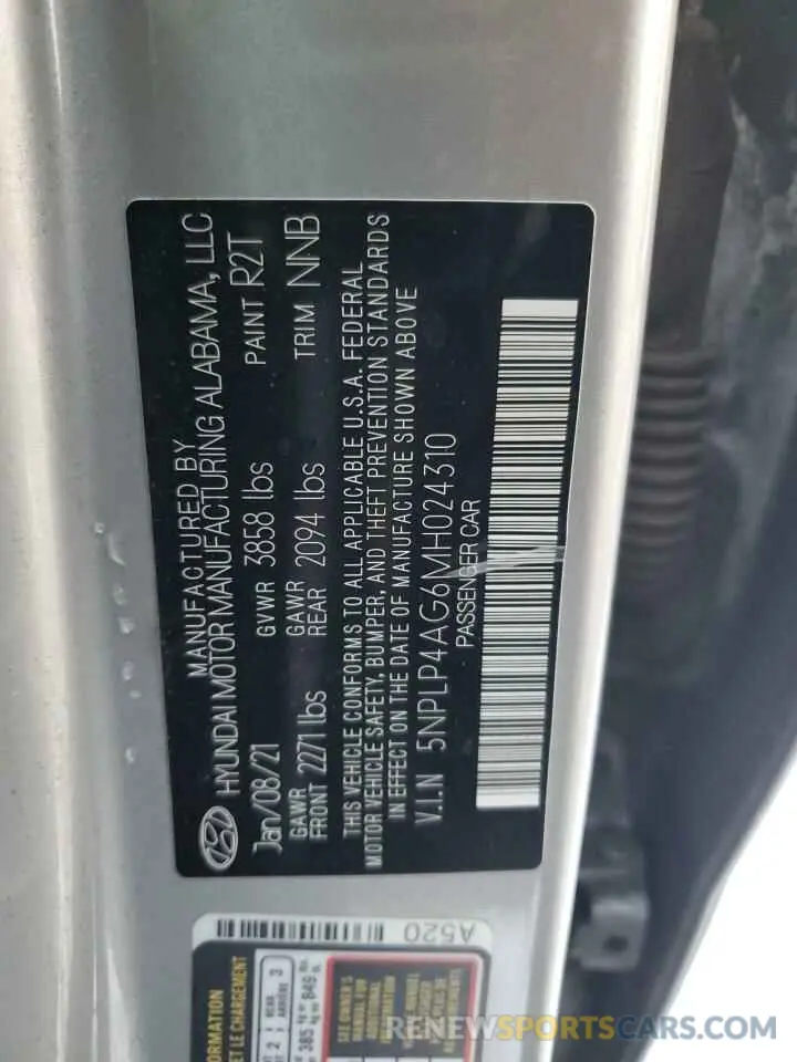 12 fotografías del automóvil dañado 5NPLP4AG6MH024310 HYUNDAI ELANTRA 2021