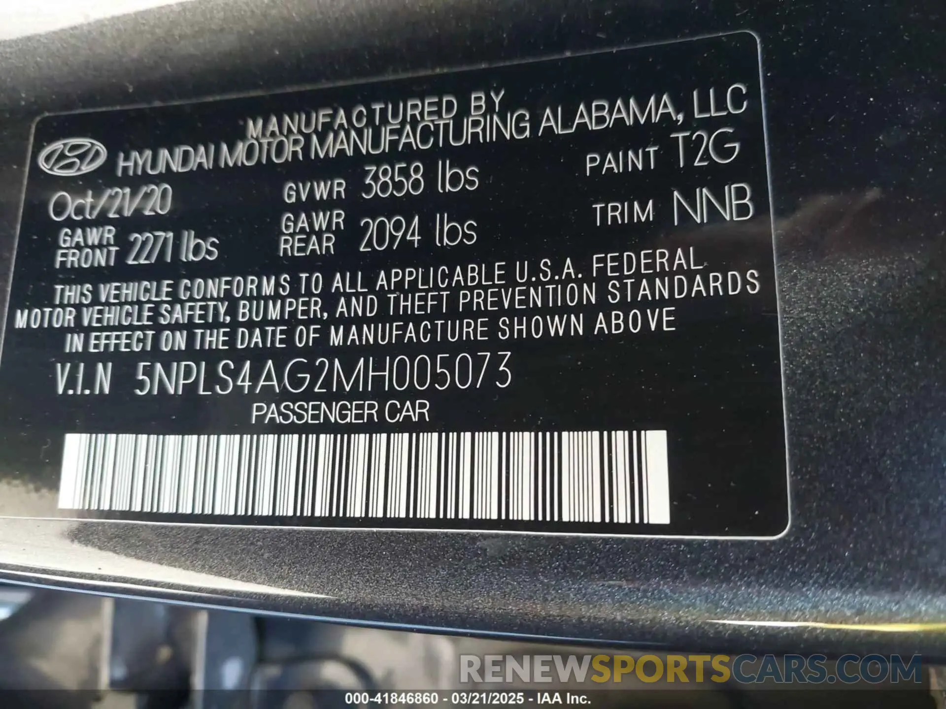 9 fotografías del automóvil dañado 5NPLS4AG2MH005073 HYUNDAI ELANTRA 2021