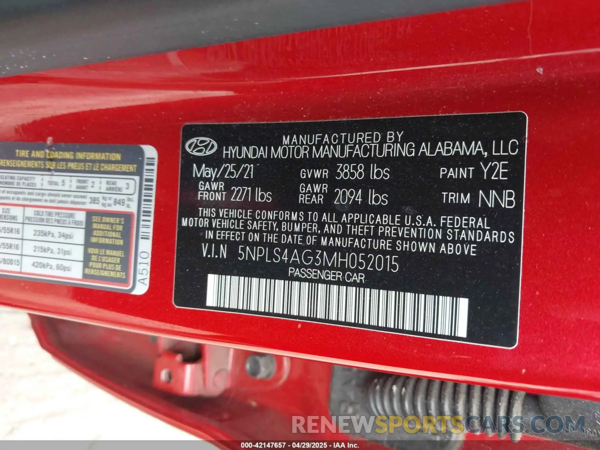 9 fotografías del automóvil dañado 5NPLS4AG3MH052015 HYUNDAI ELANTRA 2021