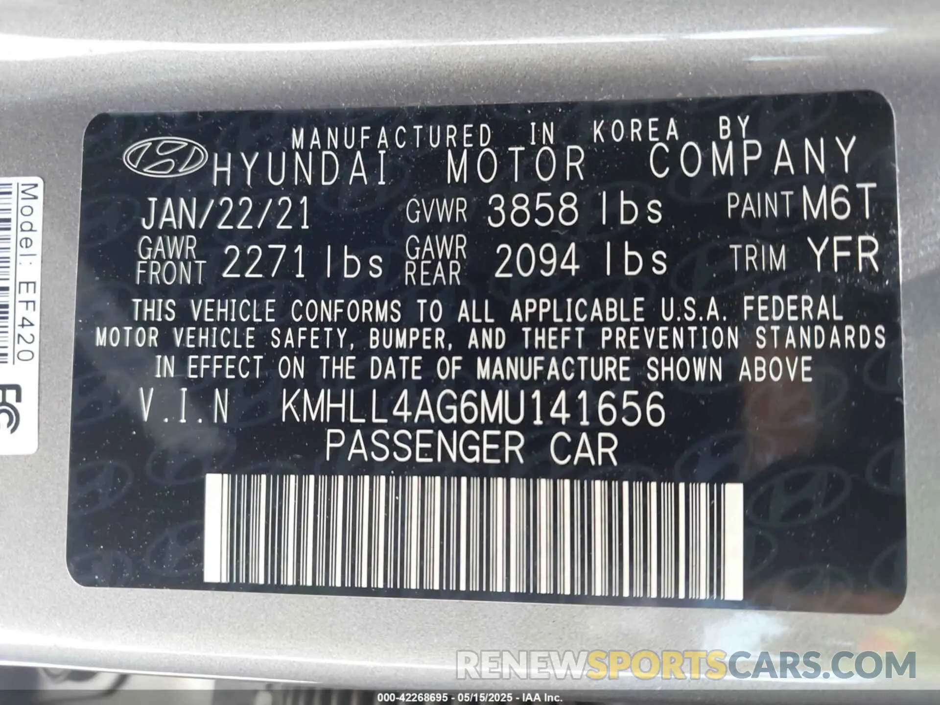 9 fotografías del automóvil dañado KMHLL4AG6MU141656 HYUNDAI ELANTRA 2021