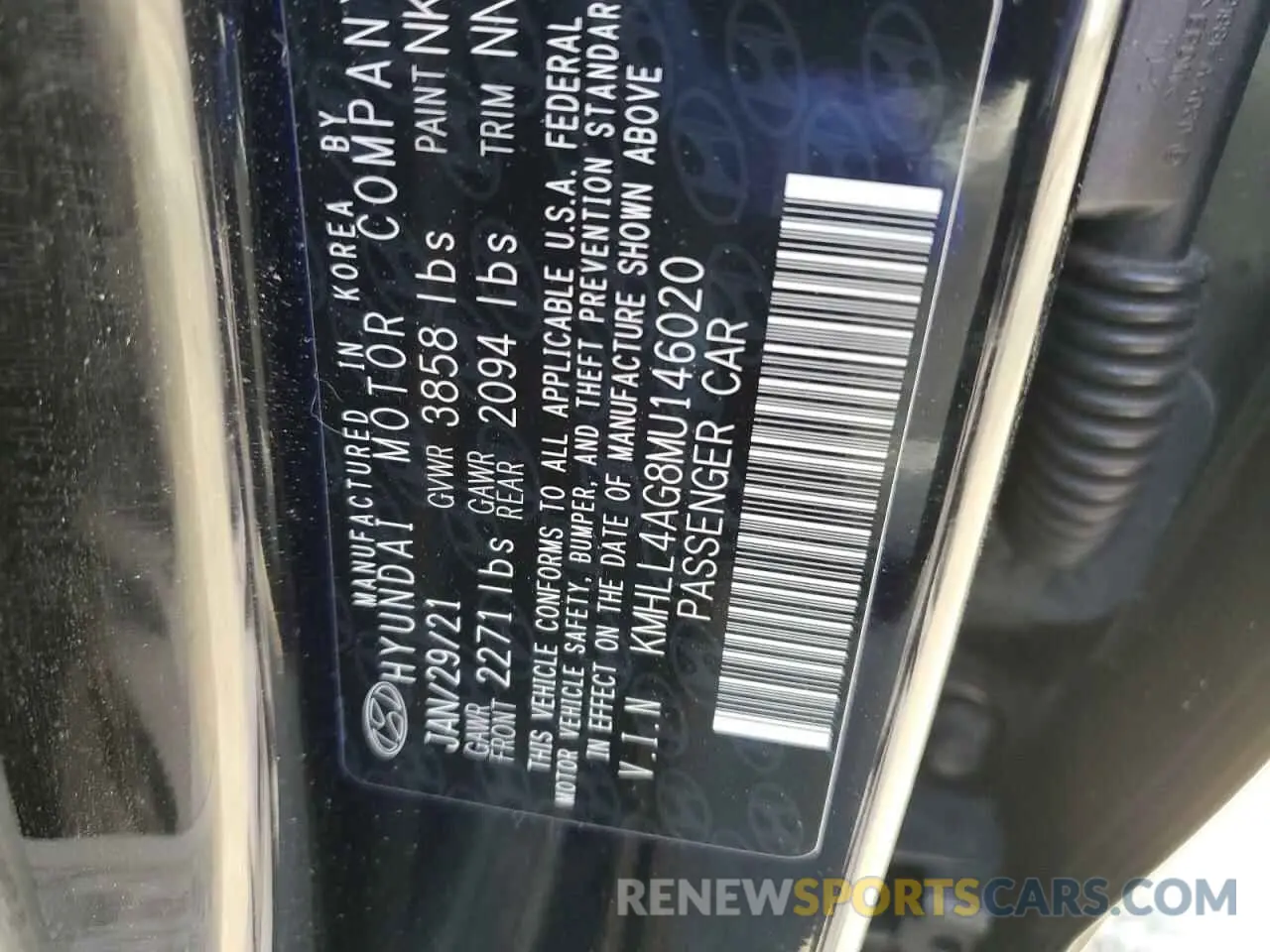12 fotografías del automóvil dañado KMHLL4AG8MU146020 HYUNDAI ELANTRA 2021