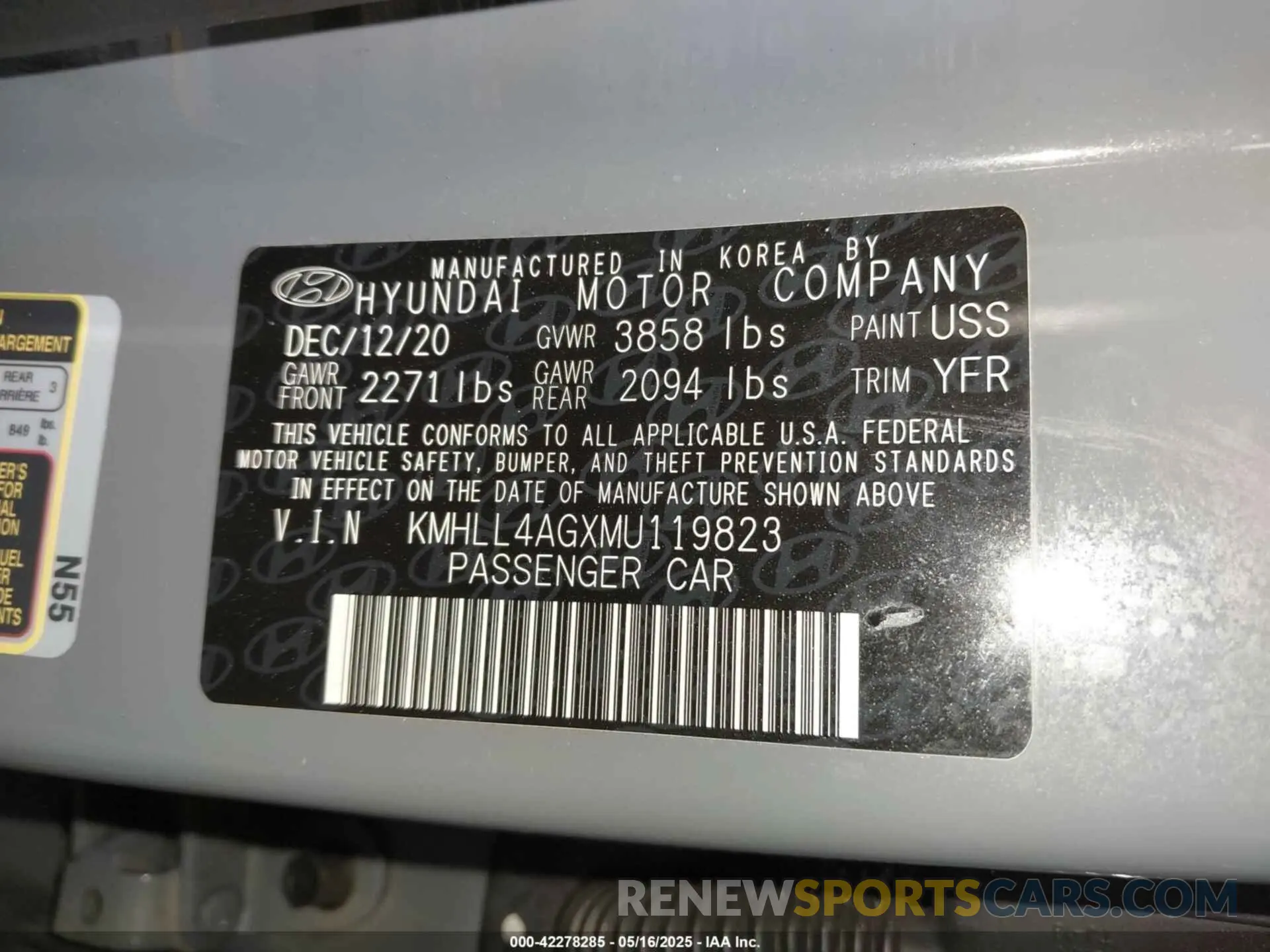 9 fotografías del automóvil dañado KMHLL4AGXMU119823 HYUNDAI ELANTRA 2021